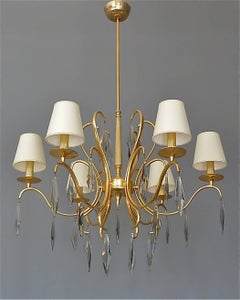 Large Italian Sciolari Chandelier Gilt Brass Faceted Murano Crystal Glass 1970s