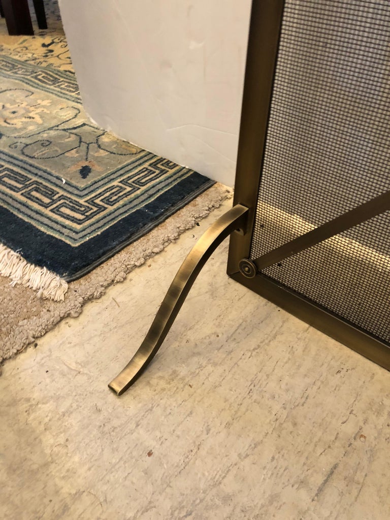 Large Mid Century Brass and Iron Mesh Fireplace Screen in Manner of Jean Royere at 1stDibs mid