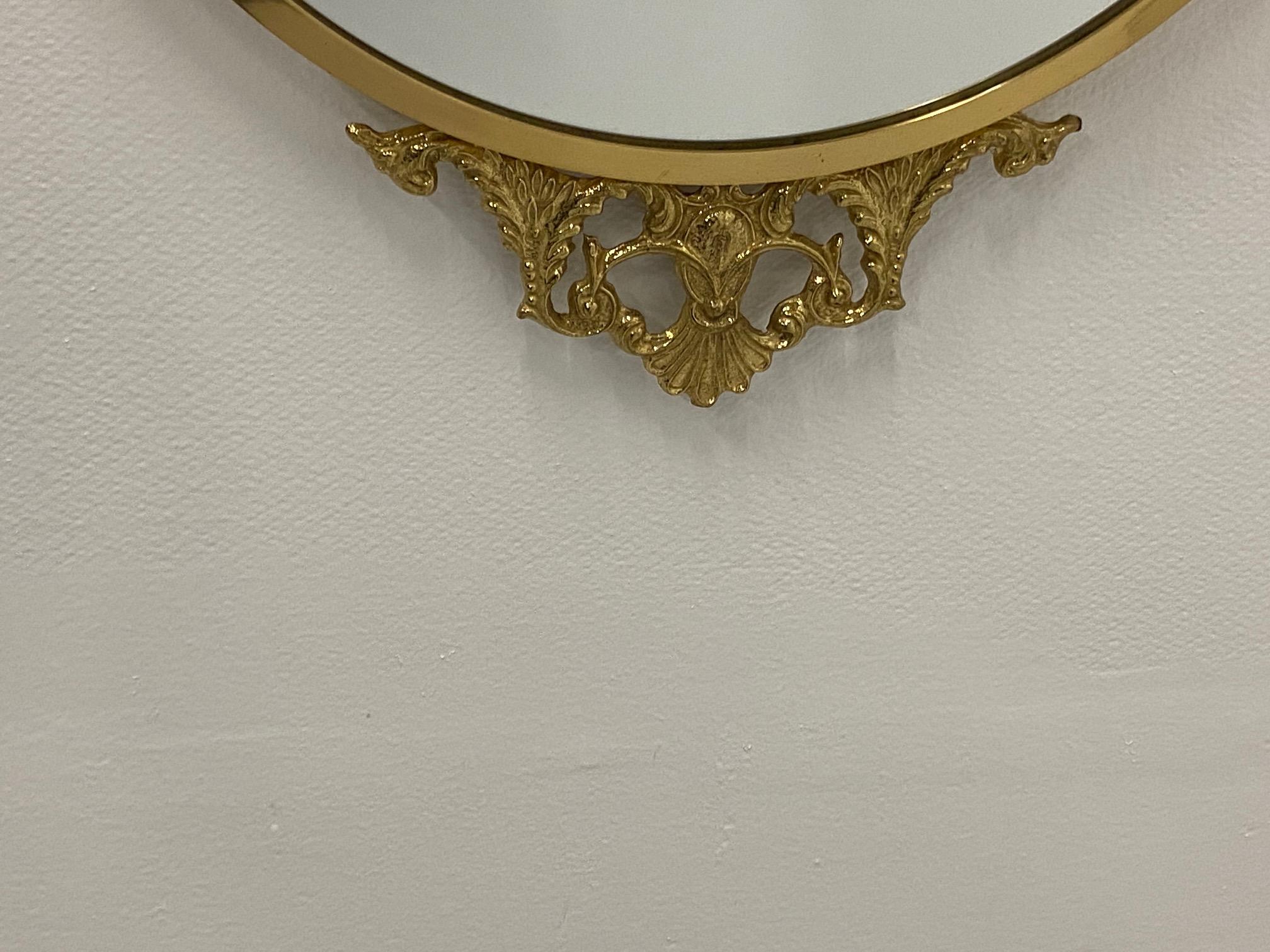Elegant Large Oval Italian Brass Wall Mirror 5