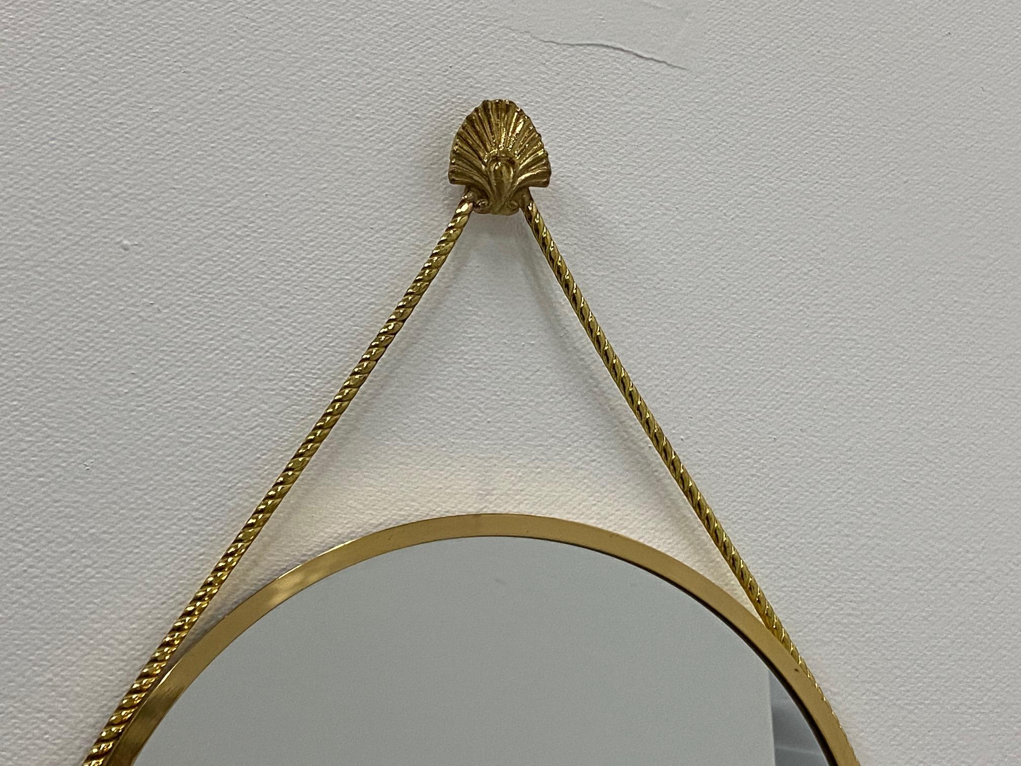 Elegant Large Oval Italian Brass Wall Mirror 6