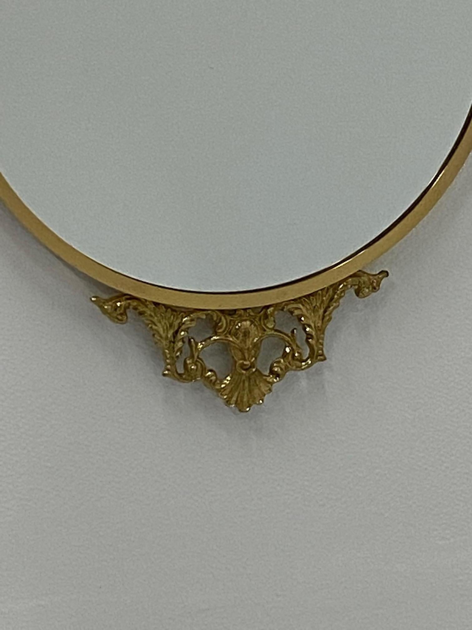 Hollywood Regency Elegant Large Oval Italian Brass Wall Mirror