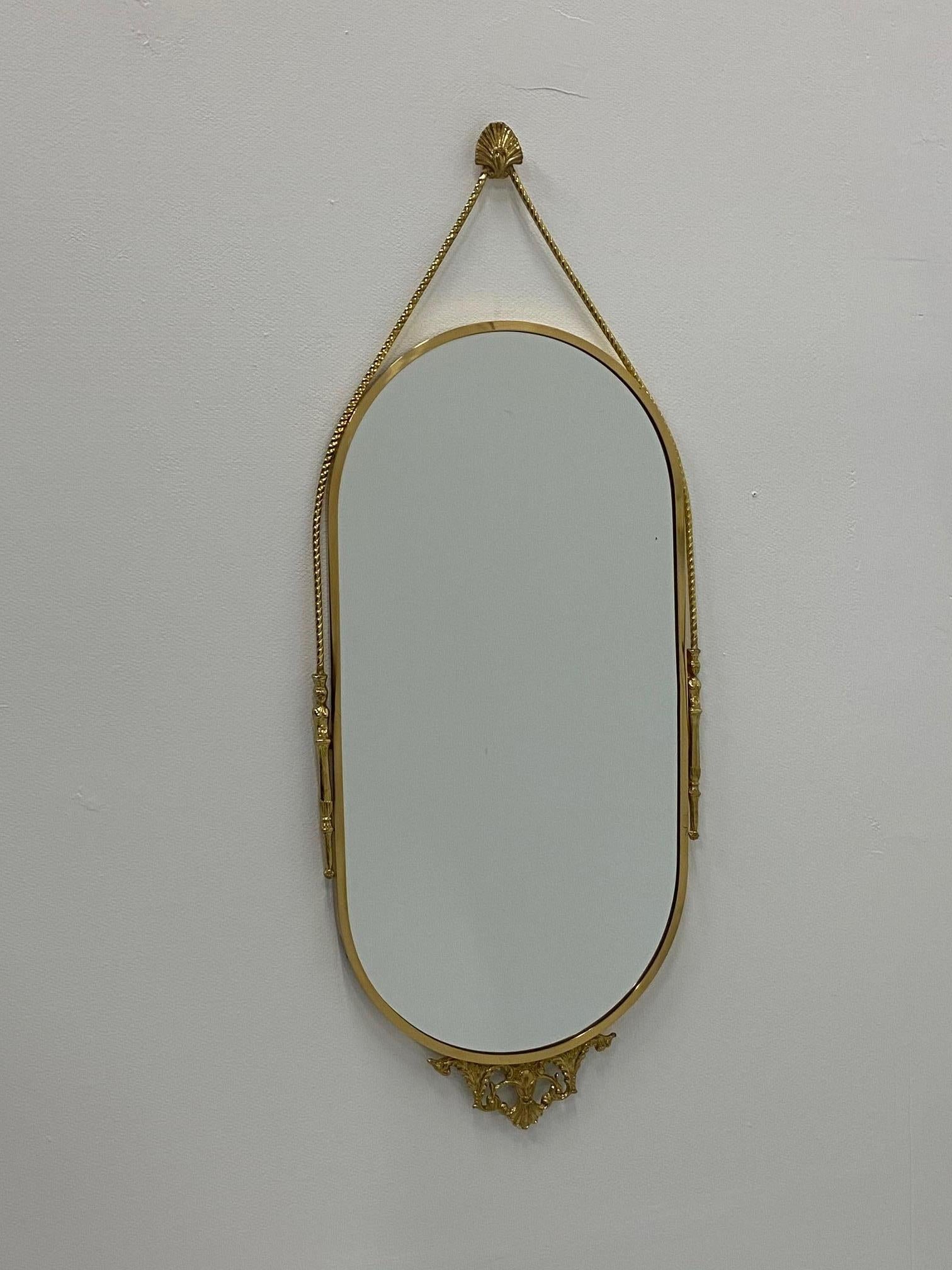 Elegant Large Oval Italian Brass Wall Mirror 1