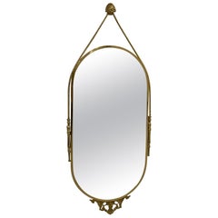 Elegant Large Oval Italian Brass Wall Mirror