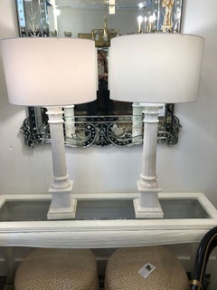 Elegant Large Pair of Vintage Italian Carved White Marble Lamps
