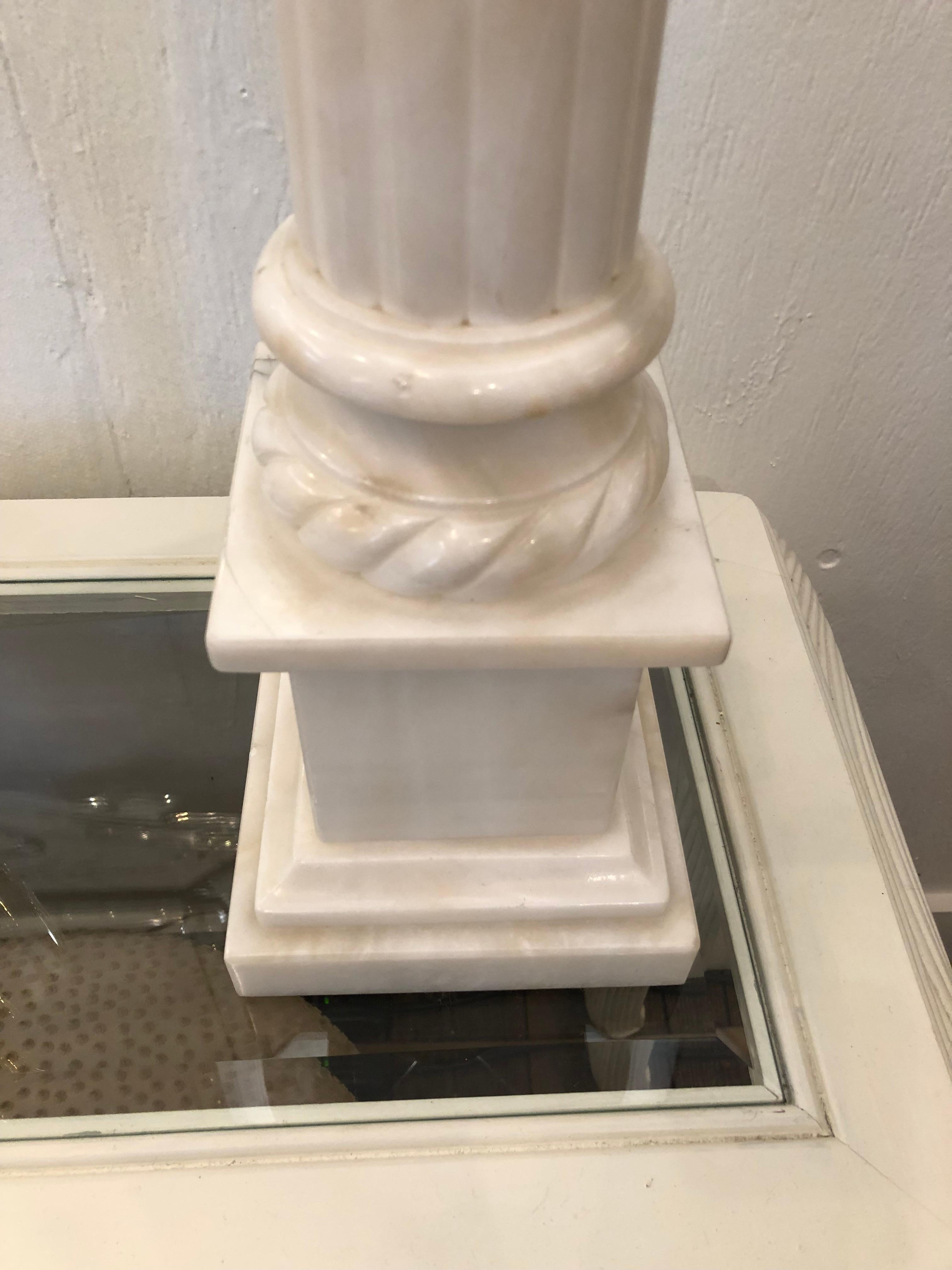 American Elegant Large Pair of Carved Alabaster Lamps For Sale