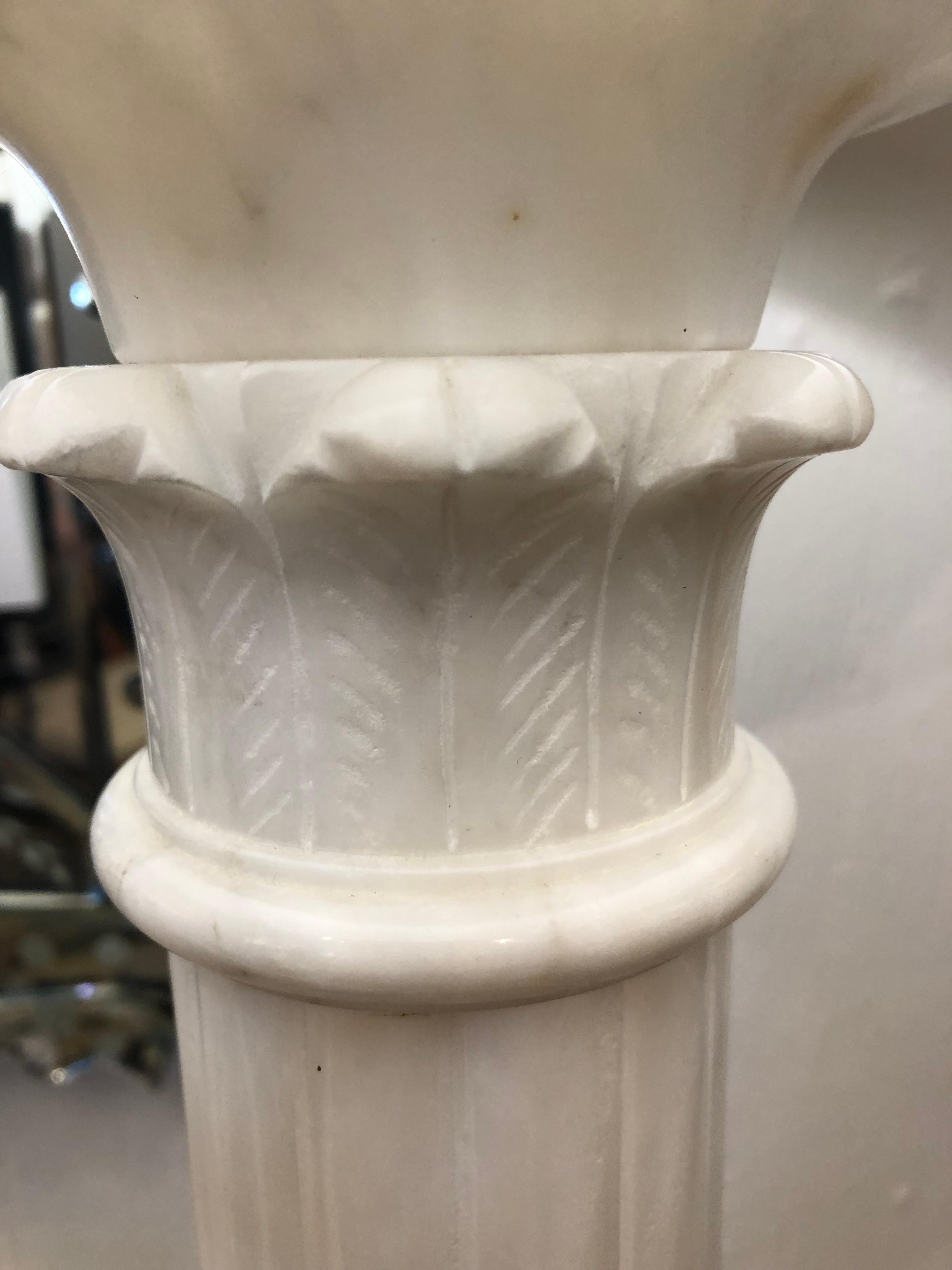 Elegant Large Pair of Carved Alabaster Lamps For Sale 3