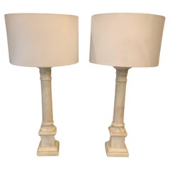Retro Elegant Large Pair of Carved Alabaster Lamps