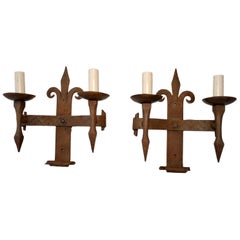 Elegant Large Pair of French 1920s Wrought Iron Sconces