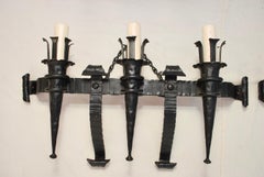 Elegant Large Pair of French Wrought Iron Sconces