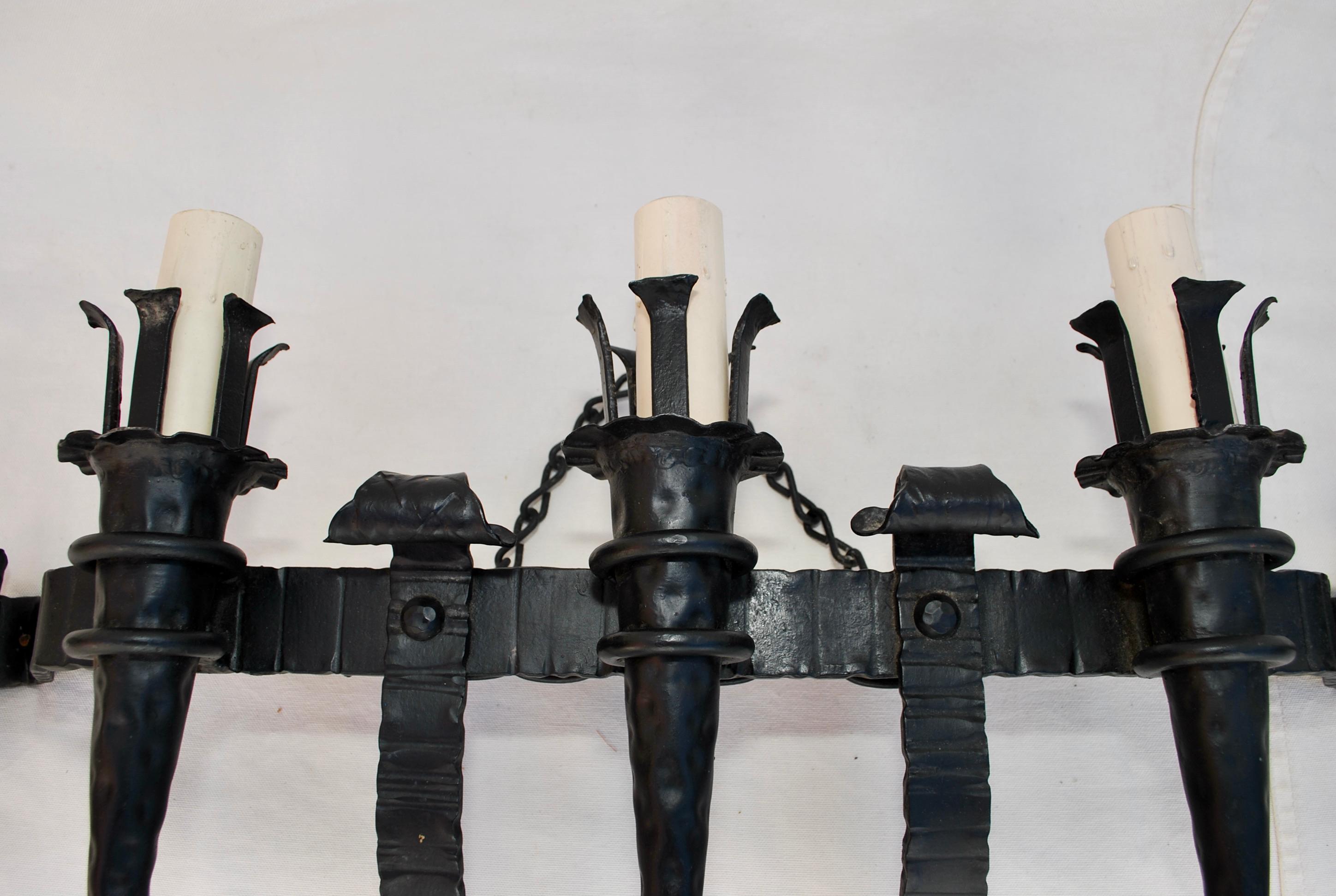 Mid-20th Century Elegant Large Pair of French Wrought Iron Sconces For Sale