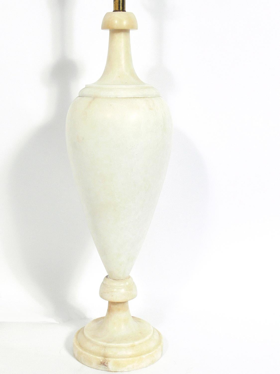 Elegant large-scale Alabaster lamp, probably Italian, circa 1950s. It has been rewired and is ready to use. The price noted below includes the shade.