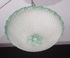Elegant Large Size Italian Green and Murano Glass Ceiling Flower