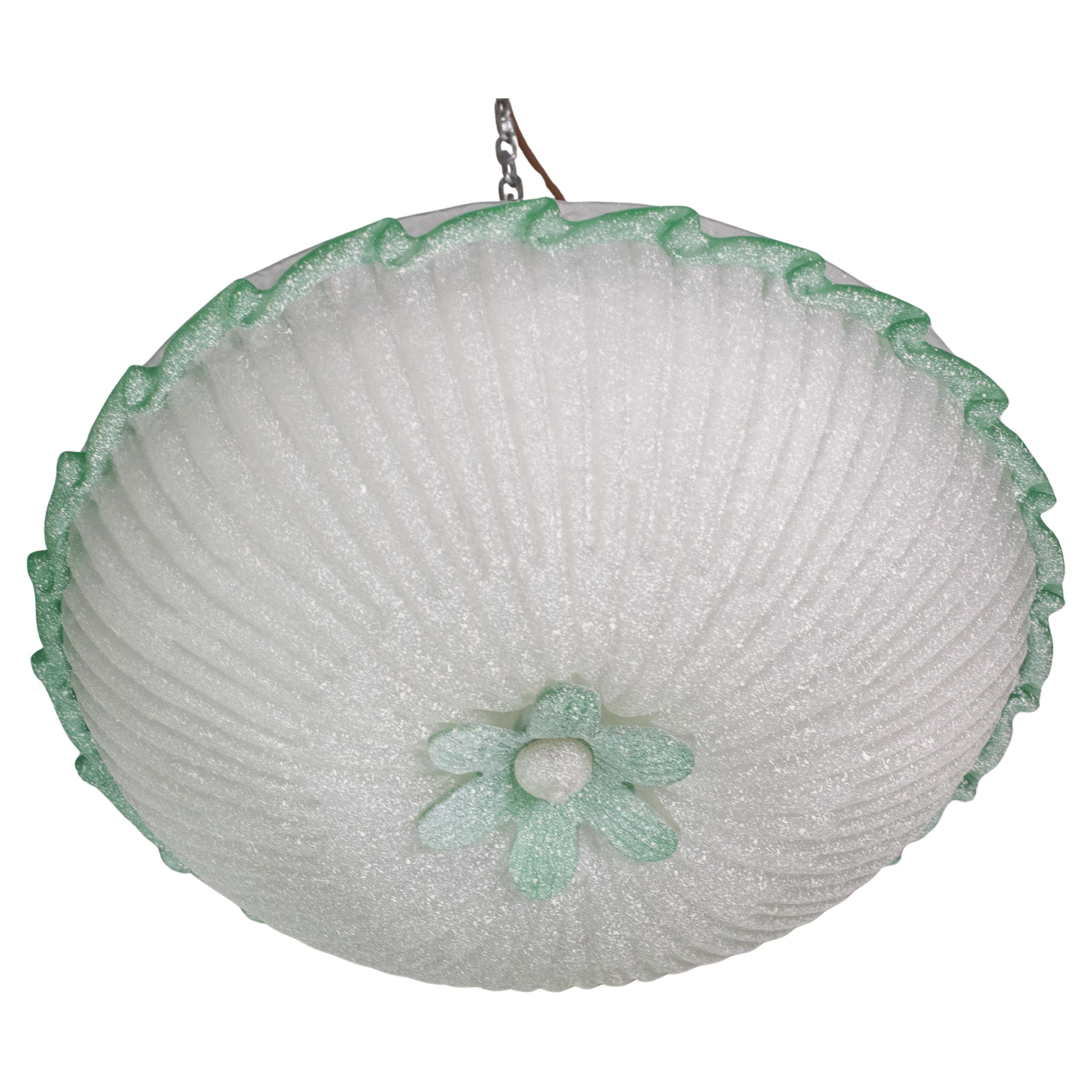 Elegante Flor de Techo Italiana Verde y Cristal de Murano de Gran Tamaño
