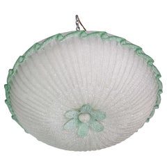 Elegante Flor de Techo Italiana Verde y Cristal de Murano de Gran Tamaño
