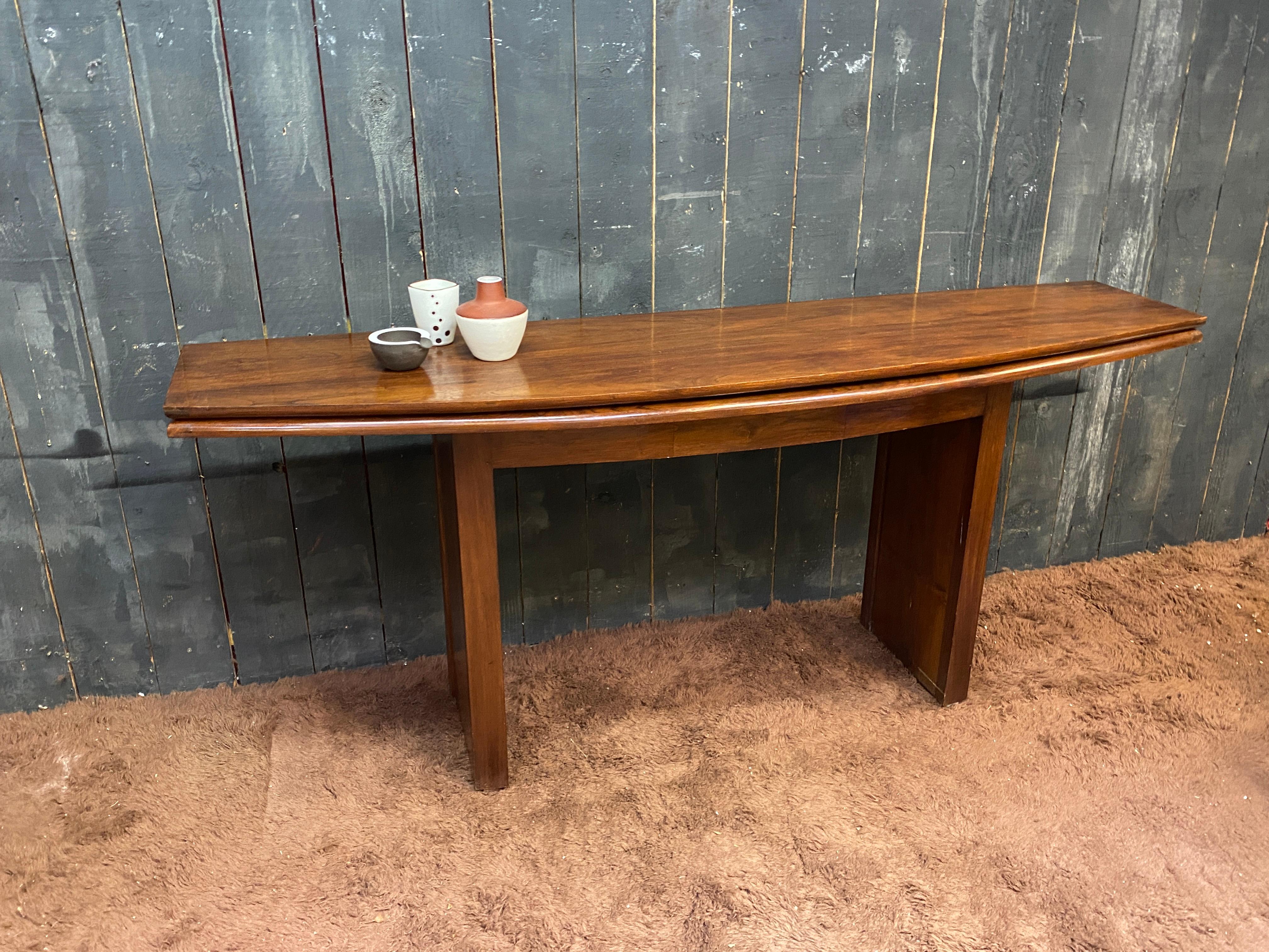 Mid-Century Modern elegant large teak table/console circa 1960 Open it's a dinner table For Sale