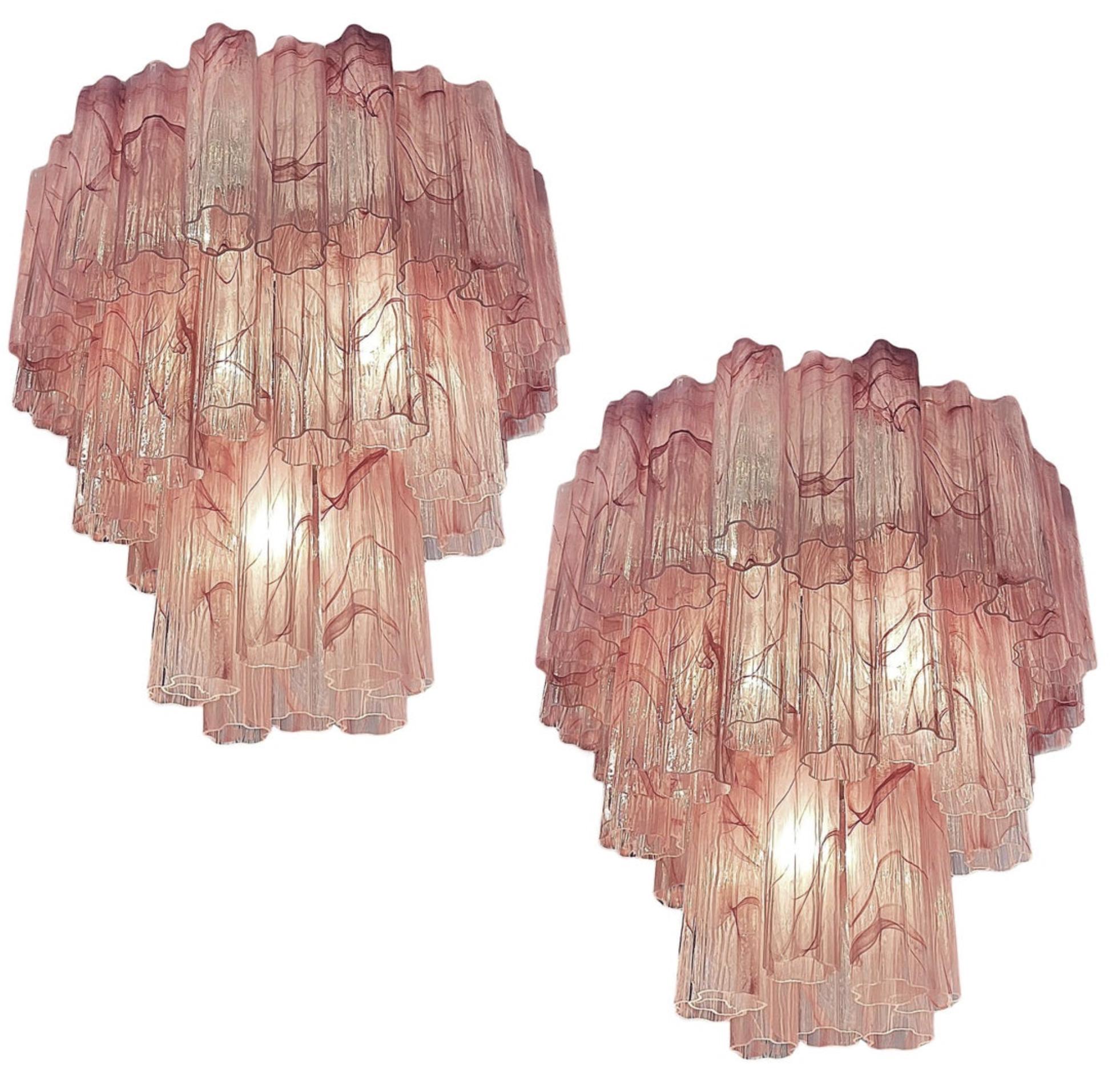 Elegant Large Three-Tier Murano Glass Tube Chandelier, Pink Alabaster For Sale 9