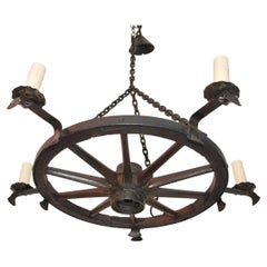 Used Elegant Late 19th Century Wagon Wheel Chandelier