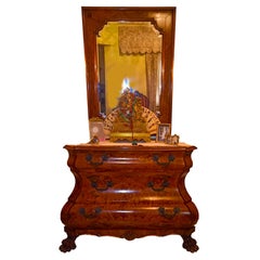 Elegant Late 19th Century Dutch Walnut Marquetry Inlaid Commode and Mirror Set