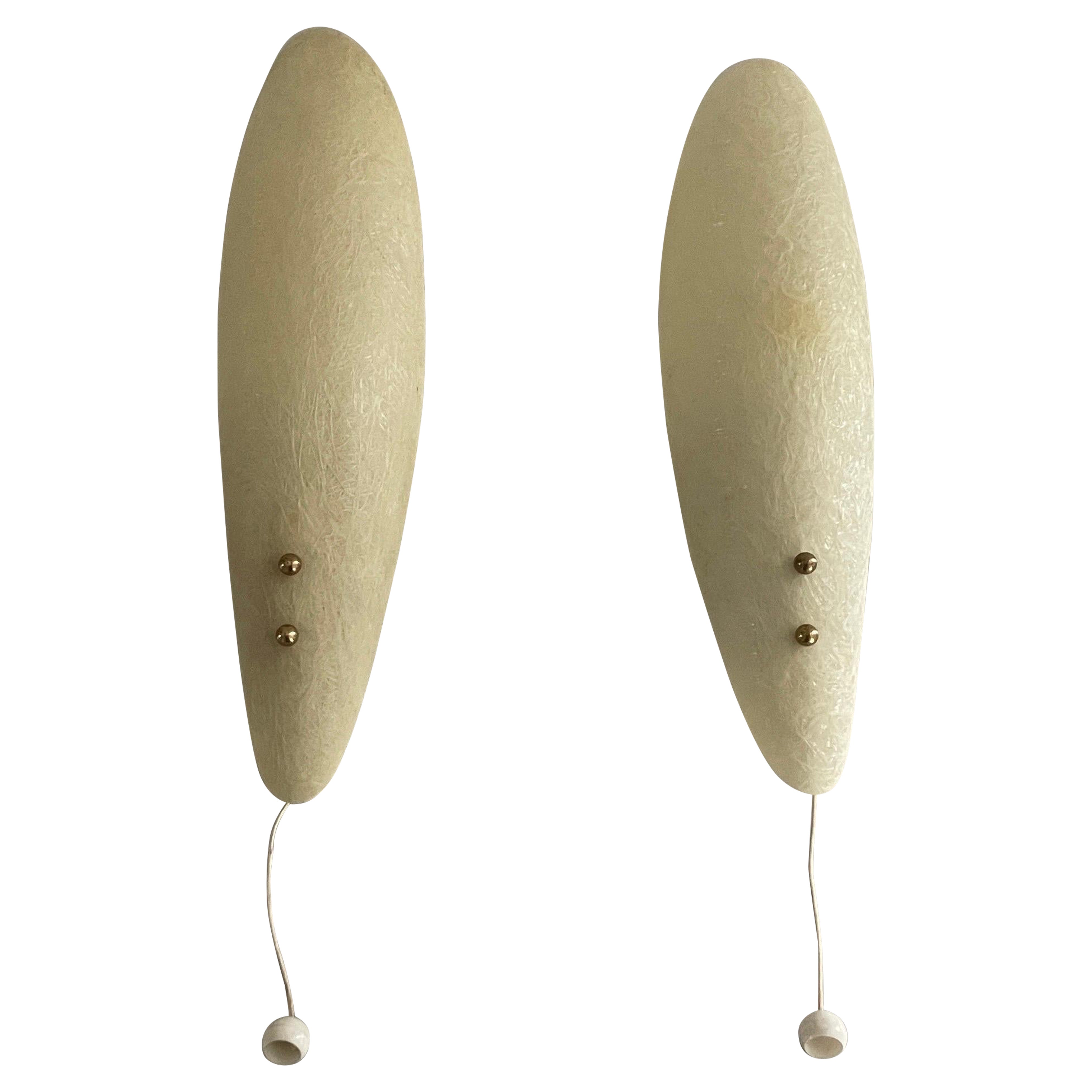 Coppia di appliques in fibra di vetro dall
elegante design a foglia, anni
60, Germania