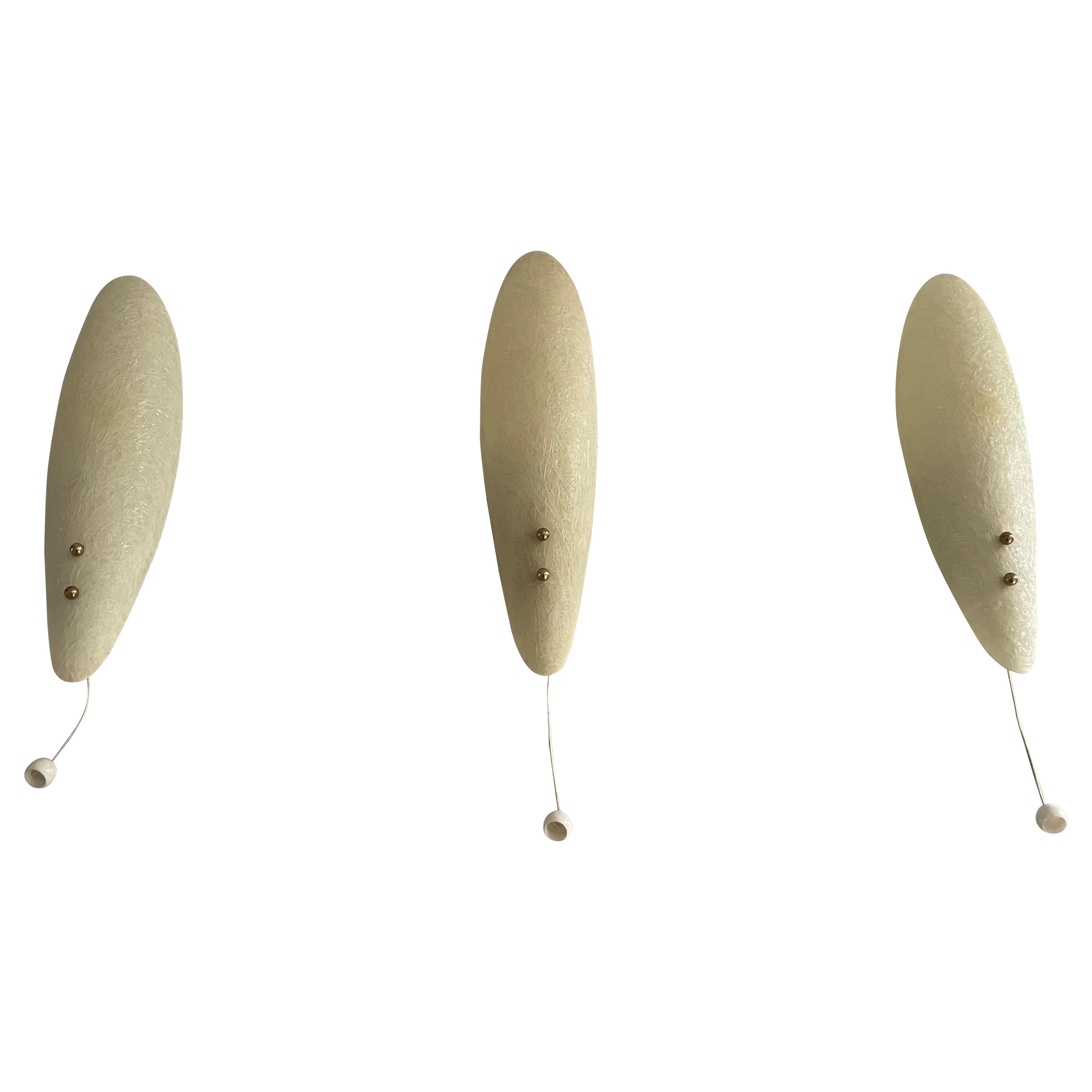 Elegant Leaf Design Fiberglass Three Set of Three Sconces, 1960s, Germany For Sale