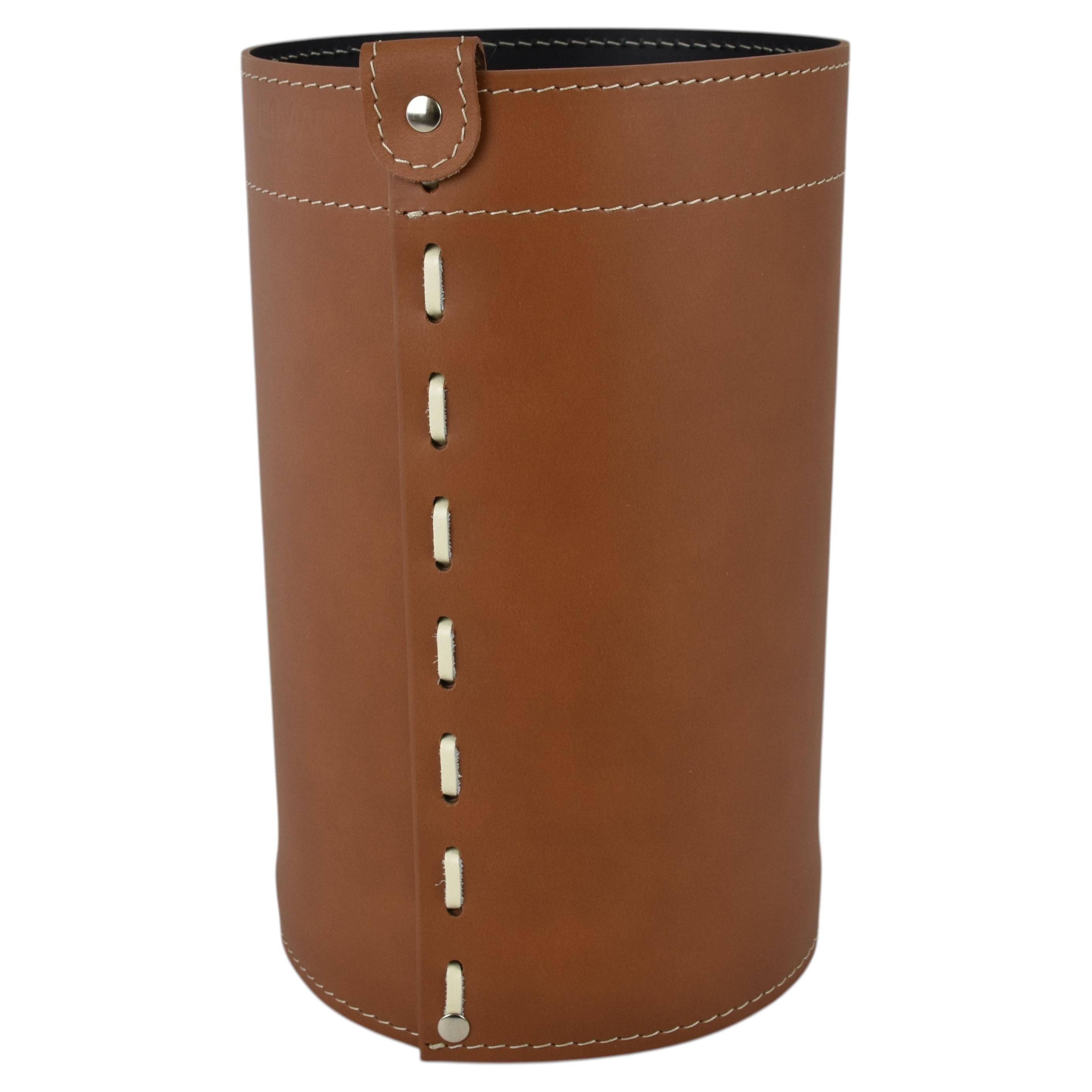 Elegant Leather Paper Bin BATTISTA by Limac Design, Diameter 20 cm