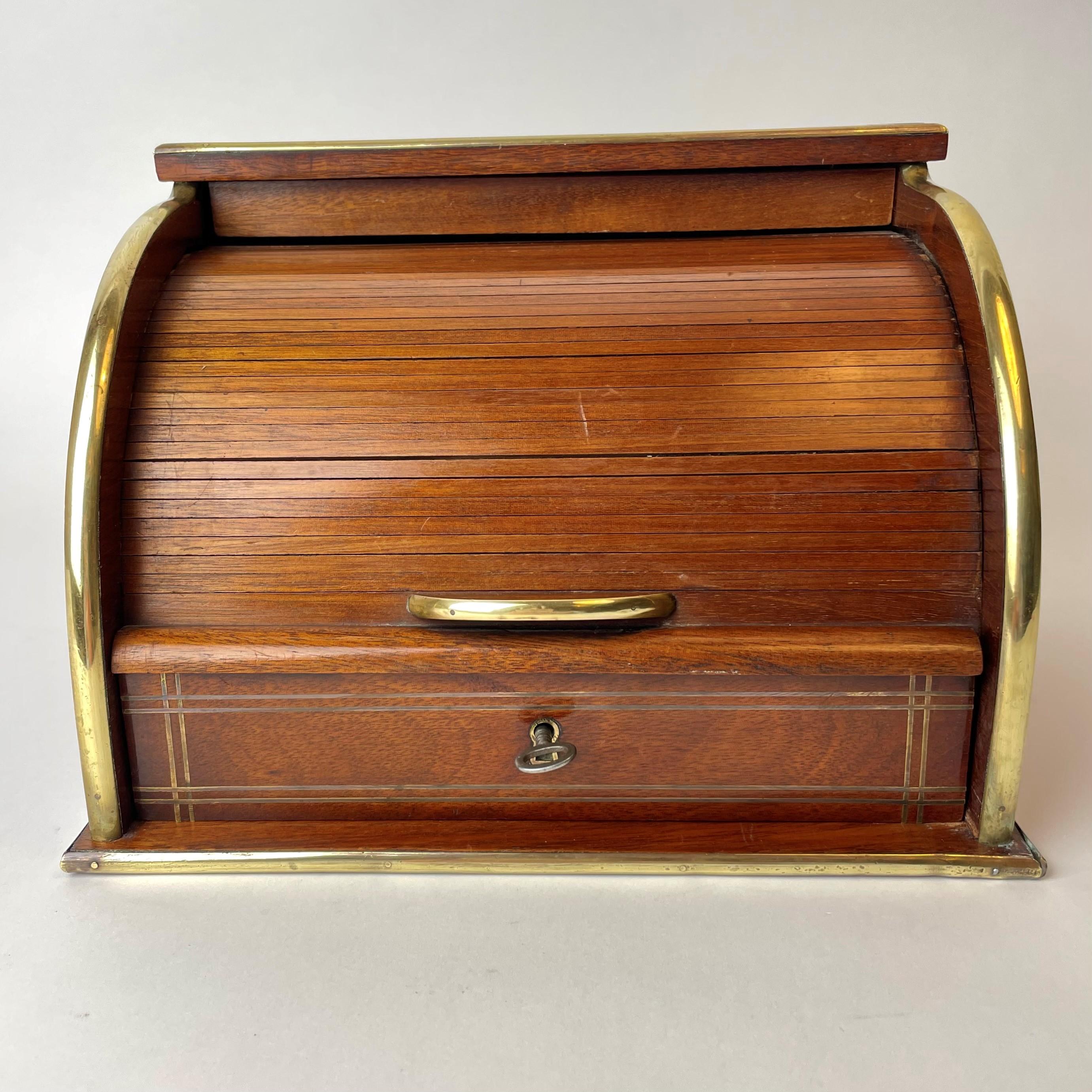 European Elegant Letterbox in Mahogany with Brass Decoration from the Early 20th Century