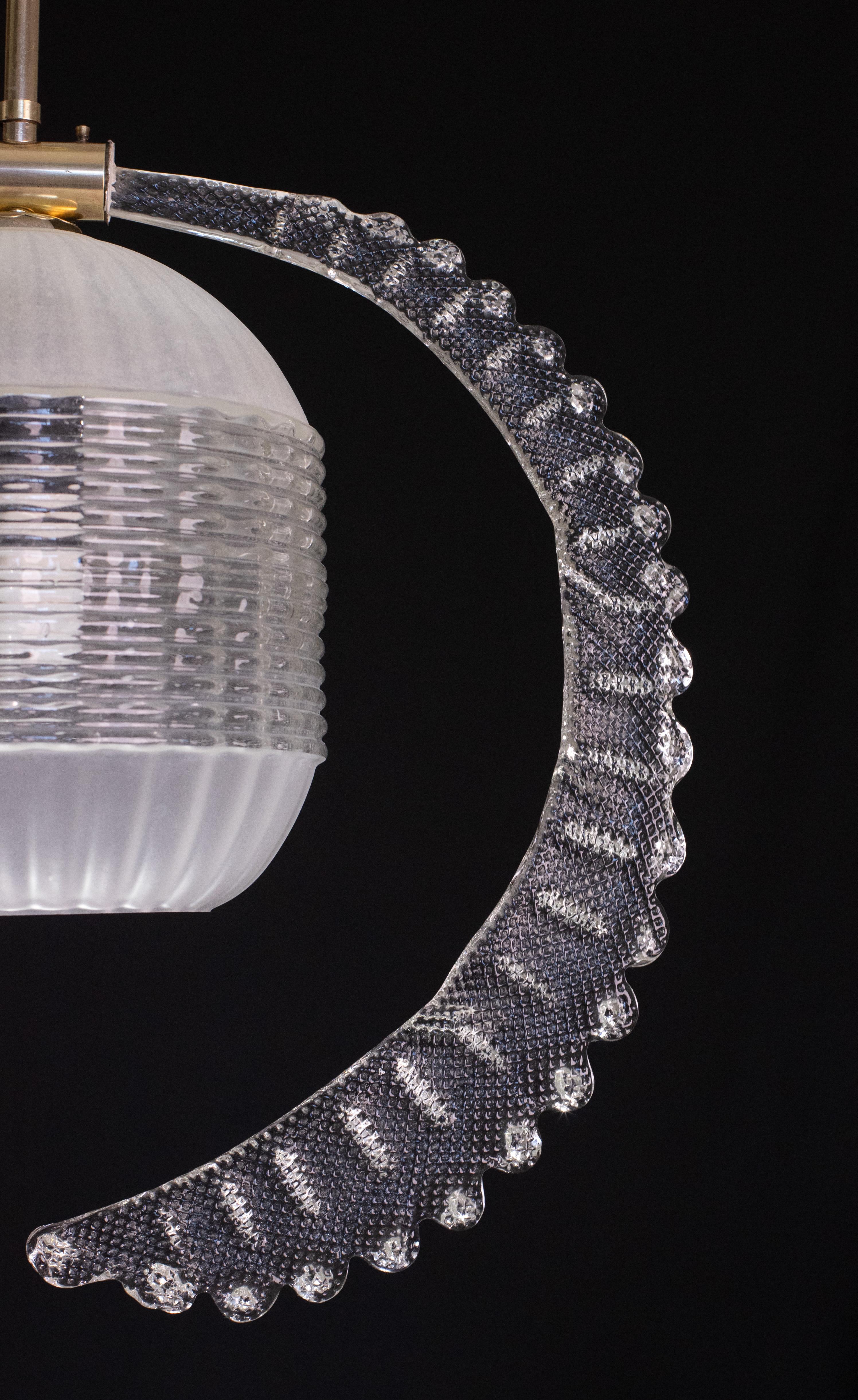 Elegante lampada a sospensione Liberty, vetro di Murano, anni '50 in vendita 5