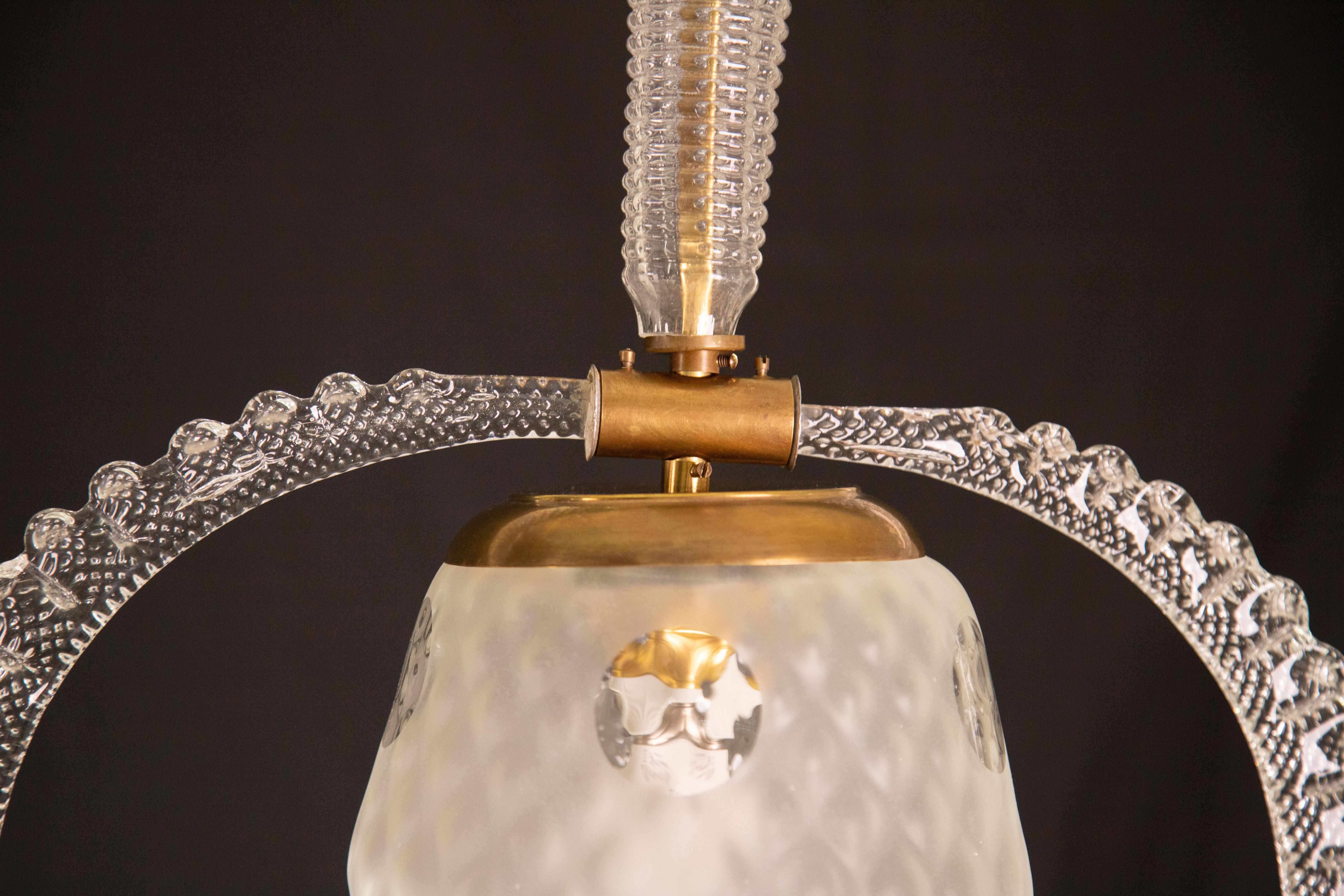 Elegant Liberty Pendant Light, Murano Glass, 1950s For Sale 7