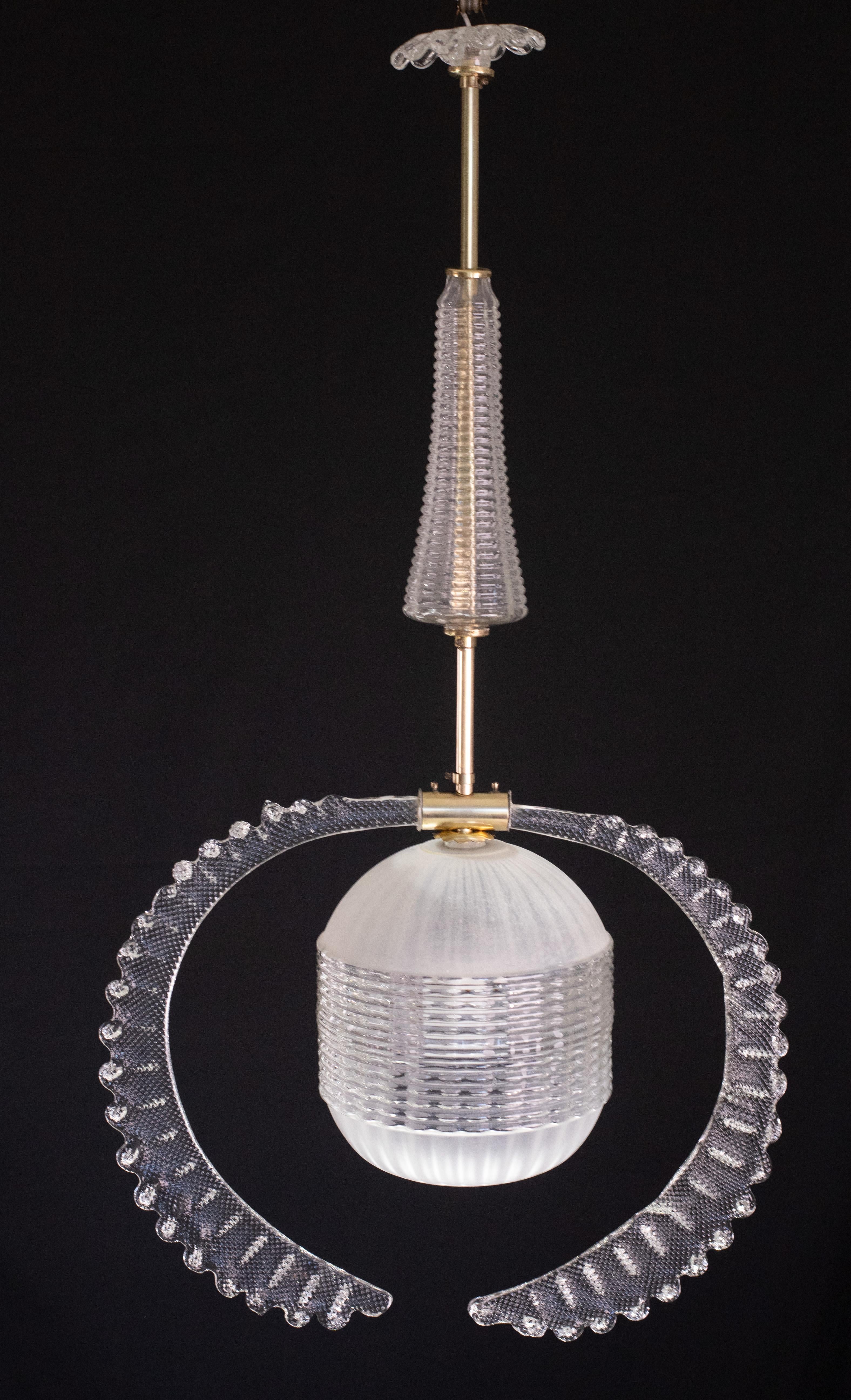 Elegante lampada a sospensione Liberty, vetro di Murano, anni '50 in vendita 6