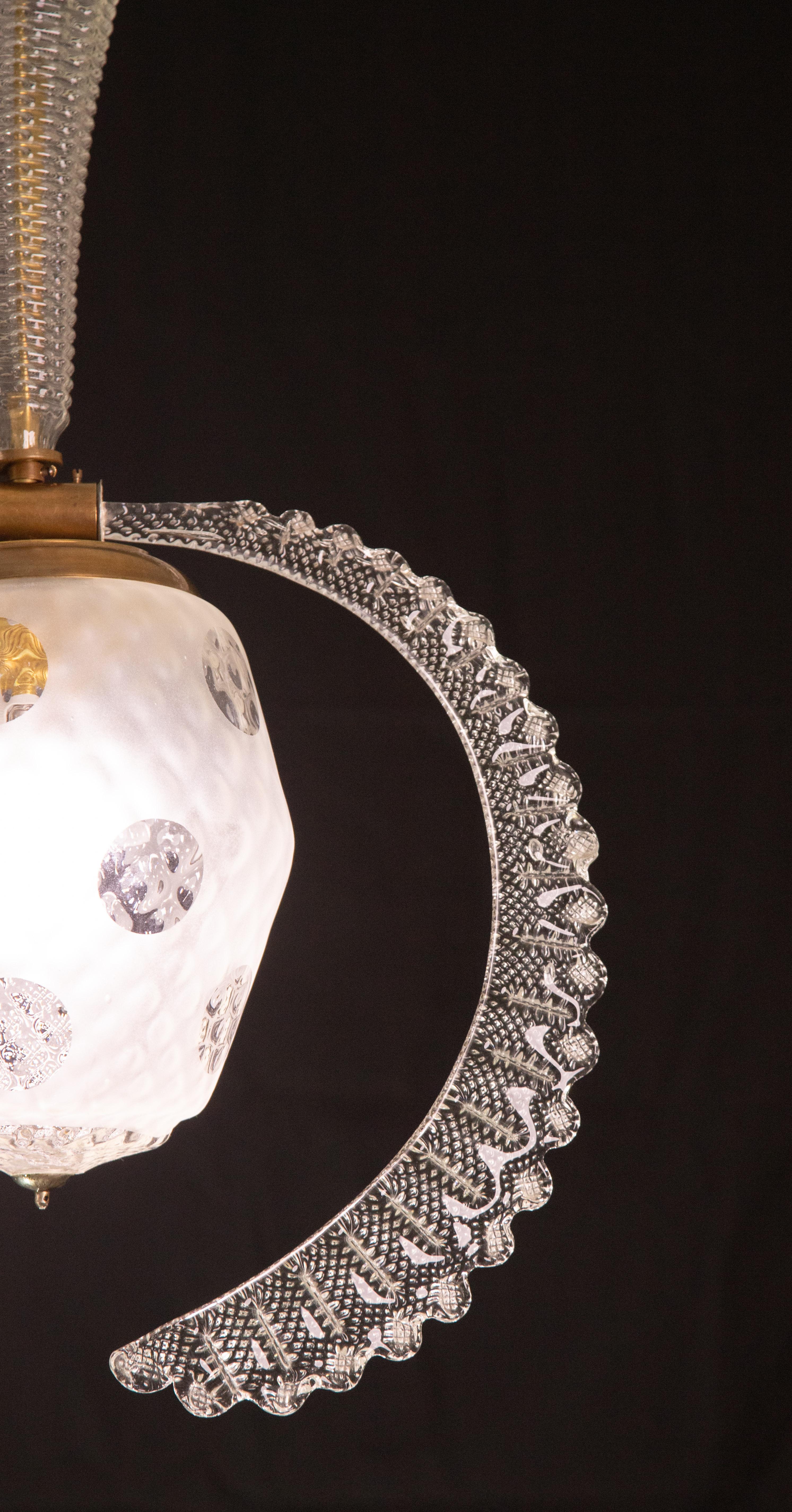 Mid-20th Century Elegant Liberty Pendant Light, Murano Glass, 1950s For Sale