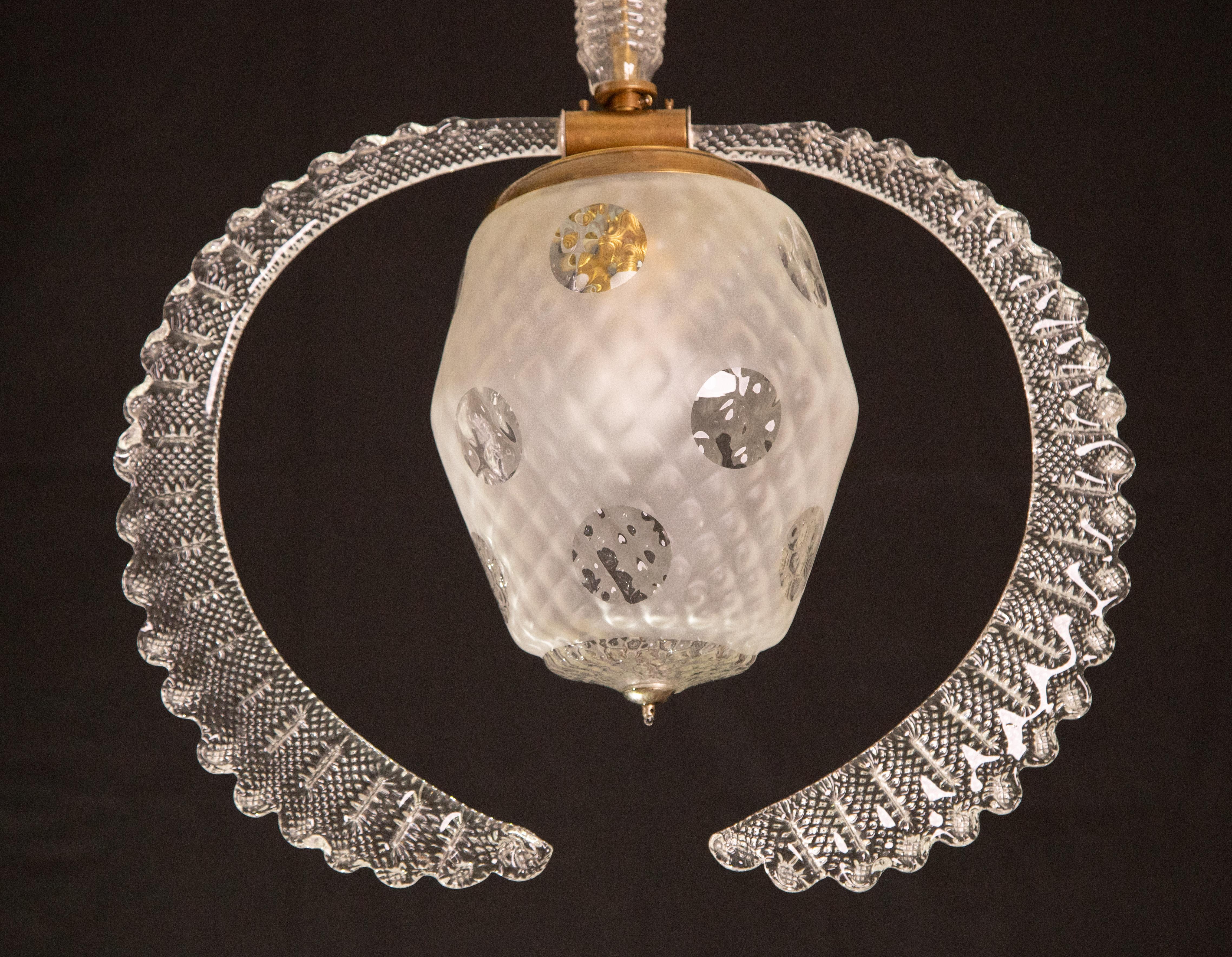 Elegant Liberty Pendant Light, Murano Glass, 1950s For Sale 3