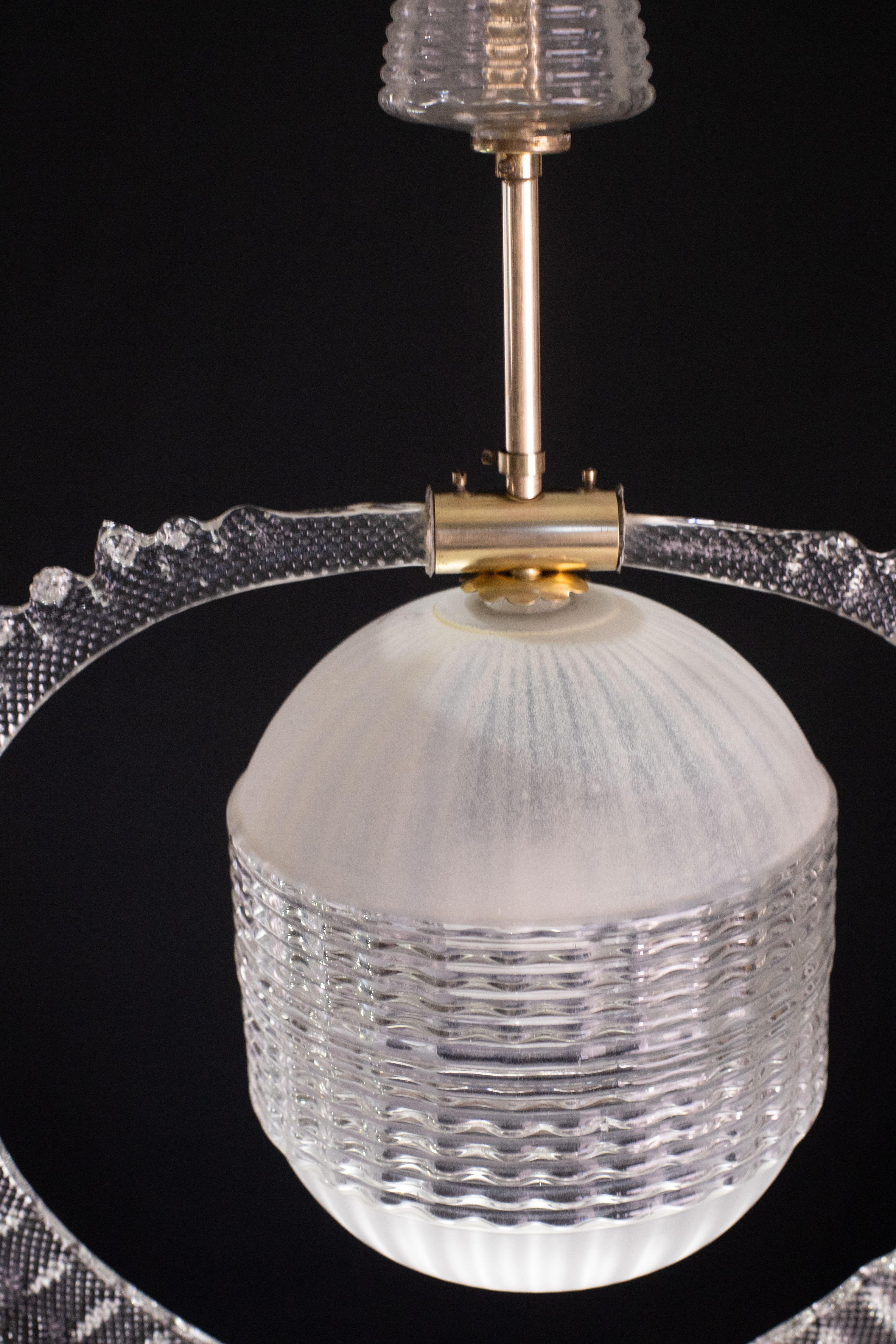 Elegante lampada a sospensione Liberty, vetro di Murano, anni '50 in vendita 4