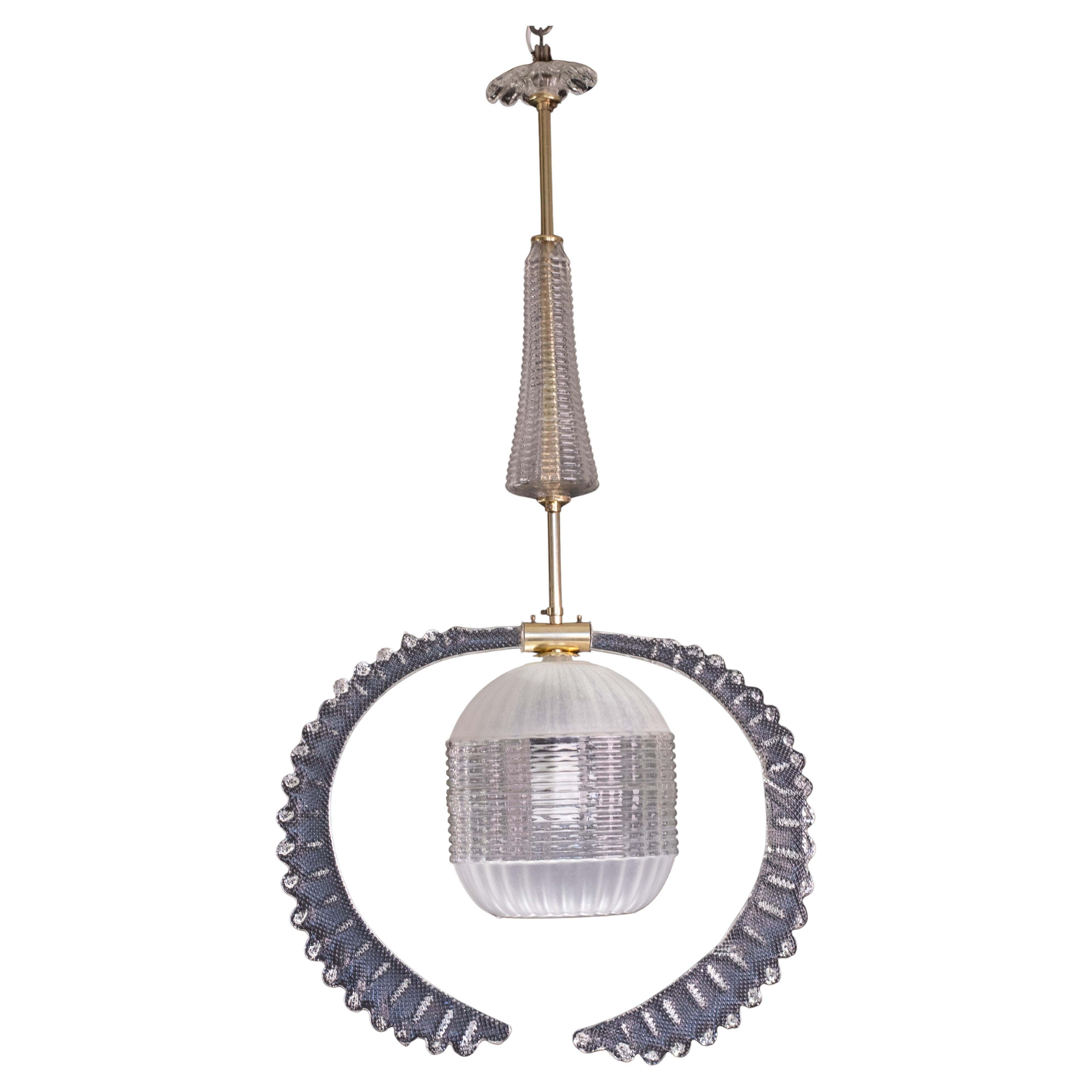 Elegant Liberty Pendant Light, Murano Glass, 1950s