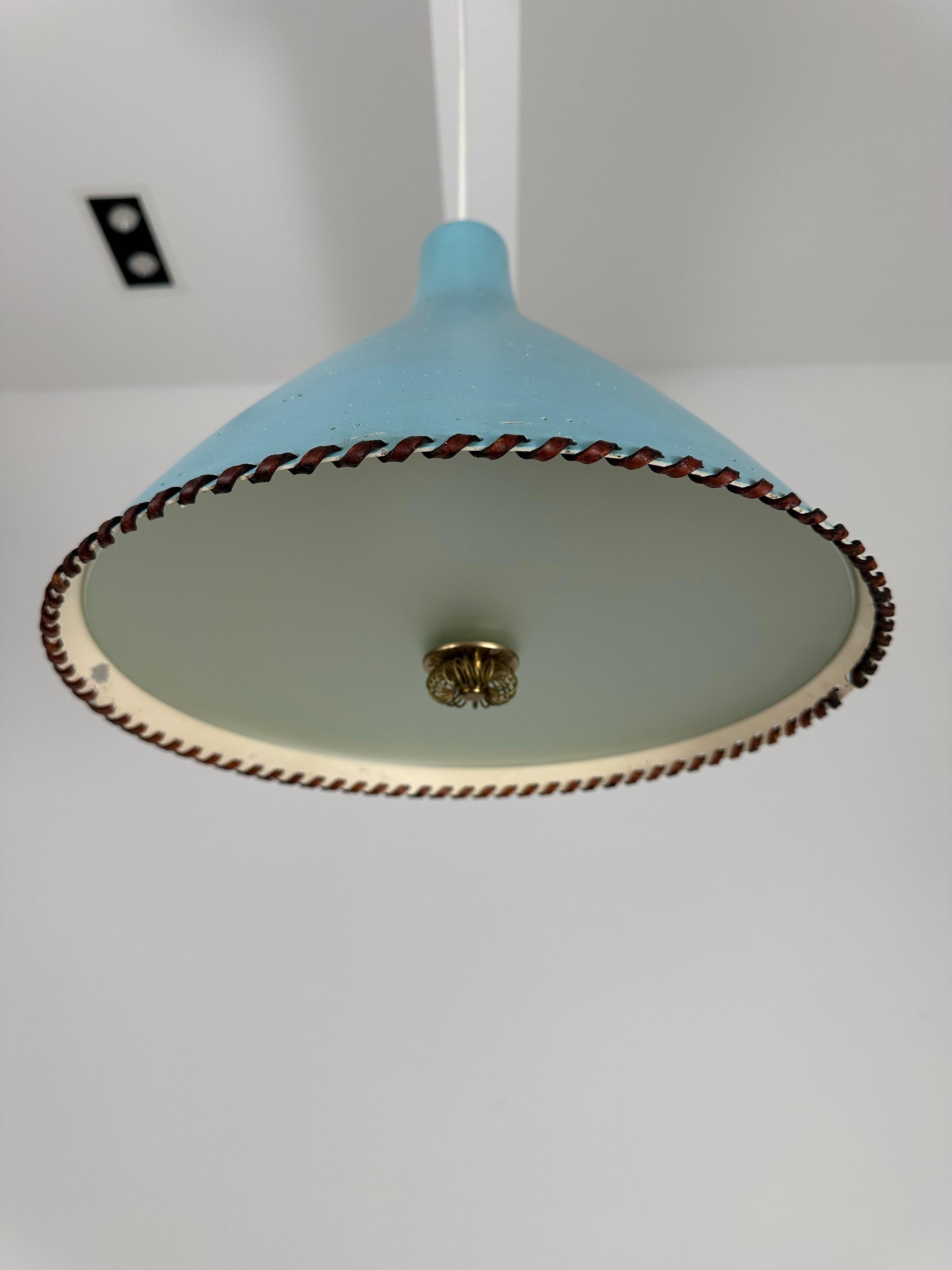 Elegant Light Blue Pendant by Paavo Tynell - 1940's For Sale 3