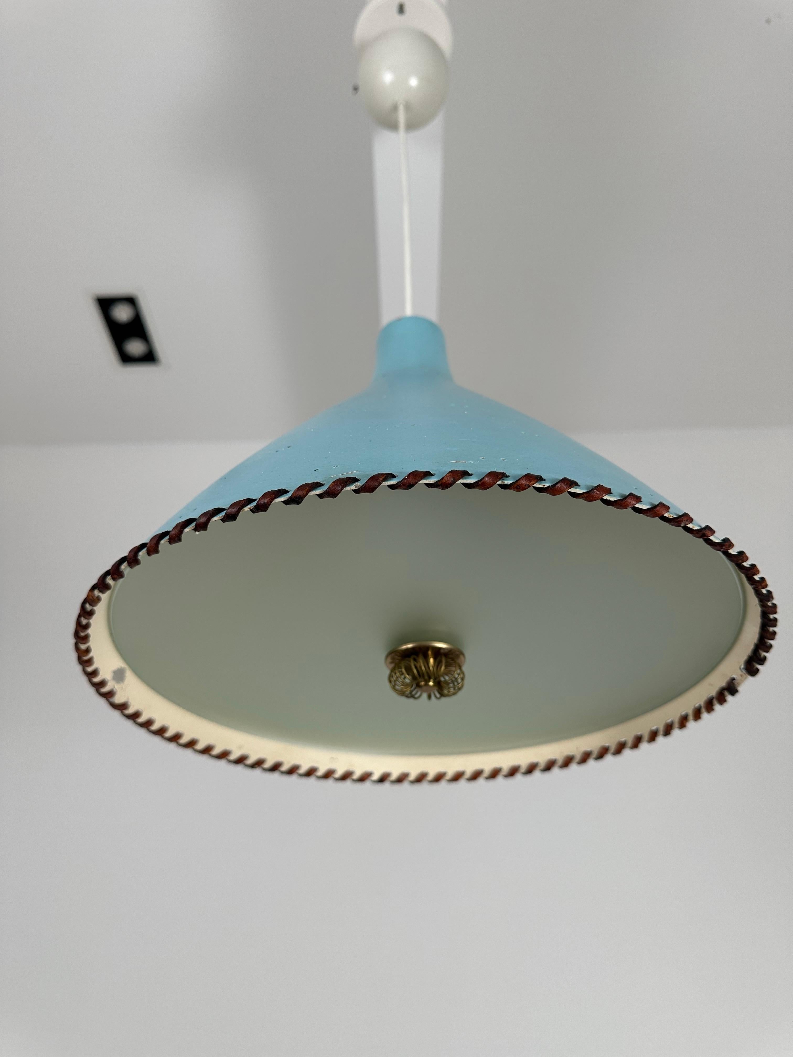 Elegant Light Blue Pendant by Paavo Tynell - 1940's For Sale 4