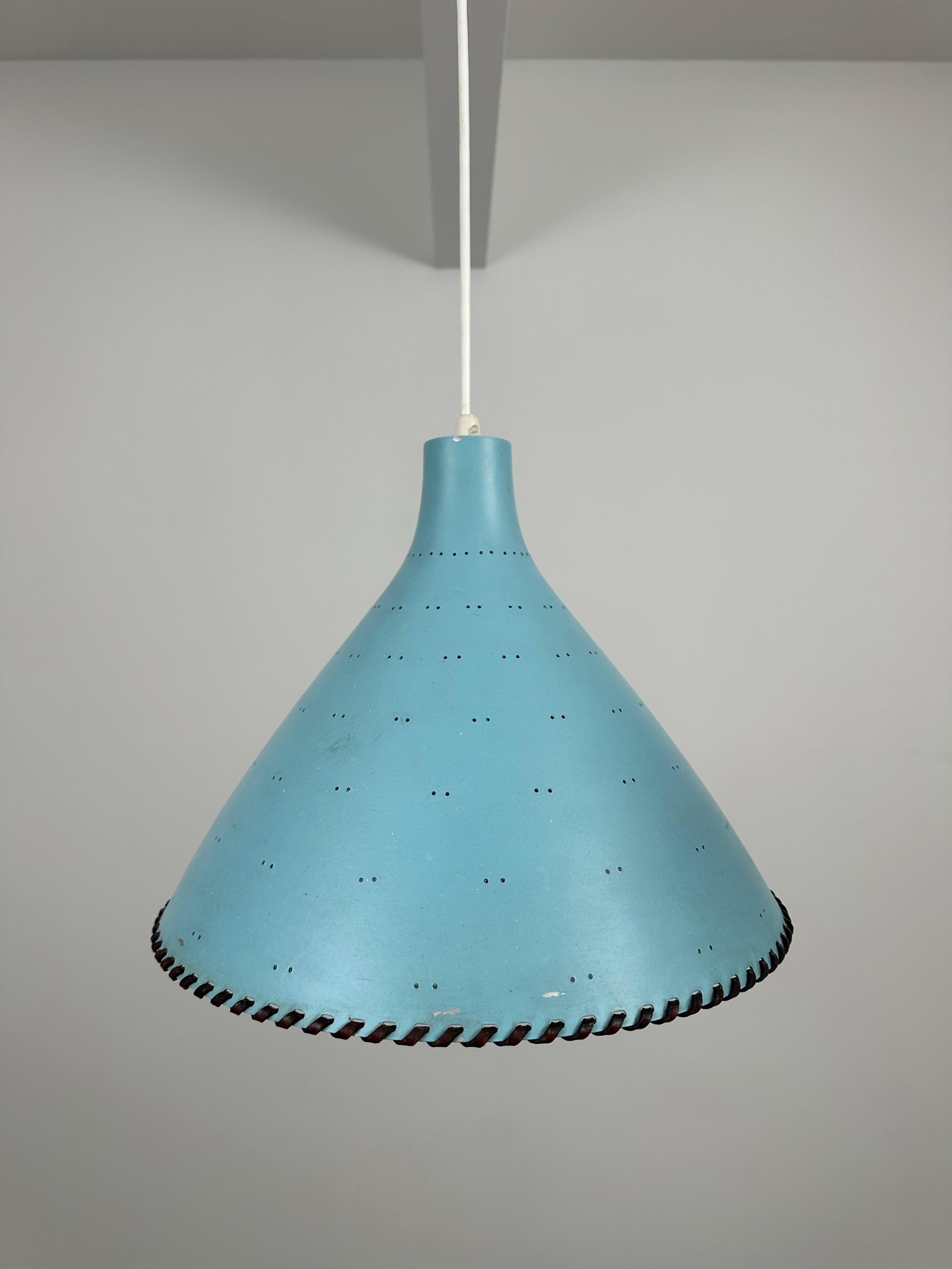 Scandinavian Modern Elegant Light Blue Pendant by Paavo Tynell - 1940's For Sale
