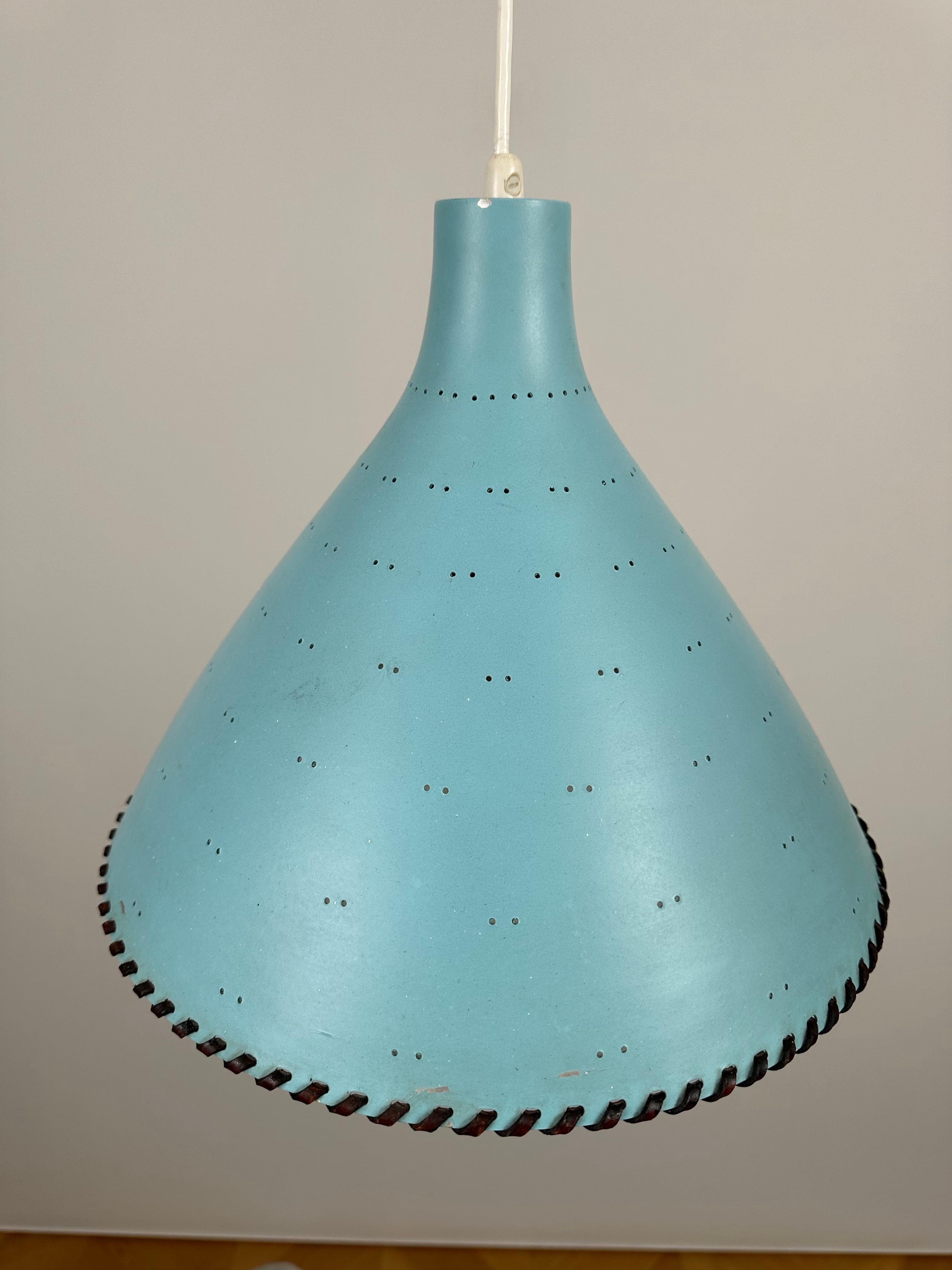 Metal Elegant Light Blue Pendant by Paavo Tynell - 1940's For Sale