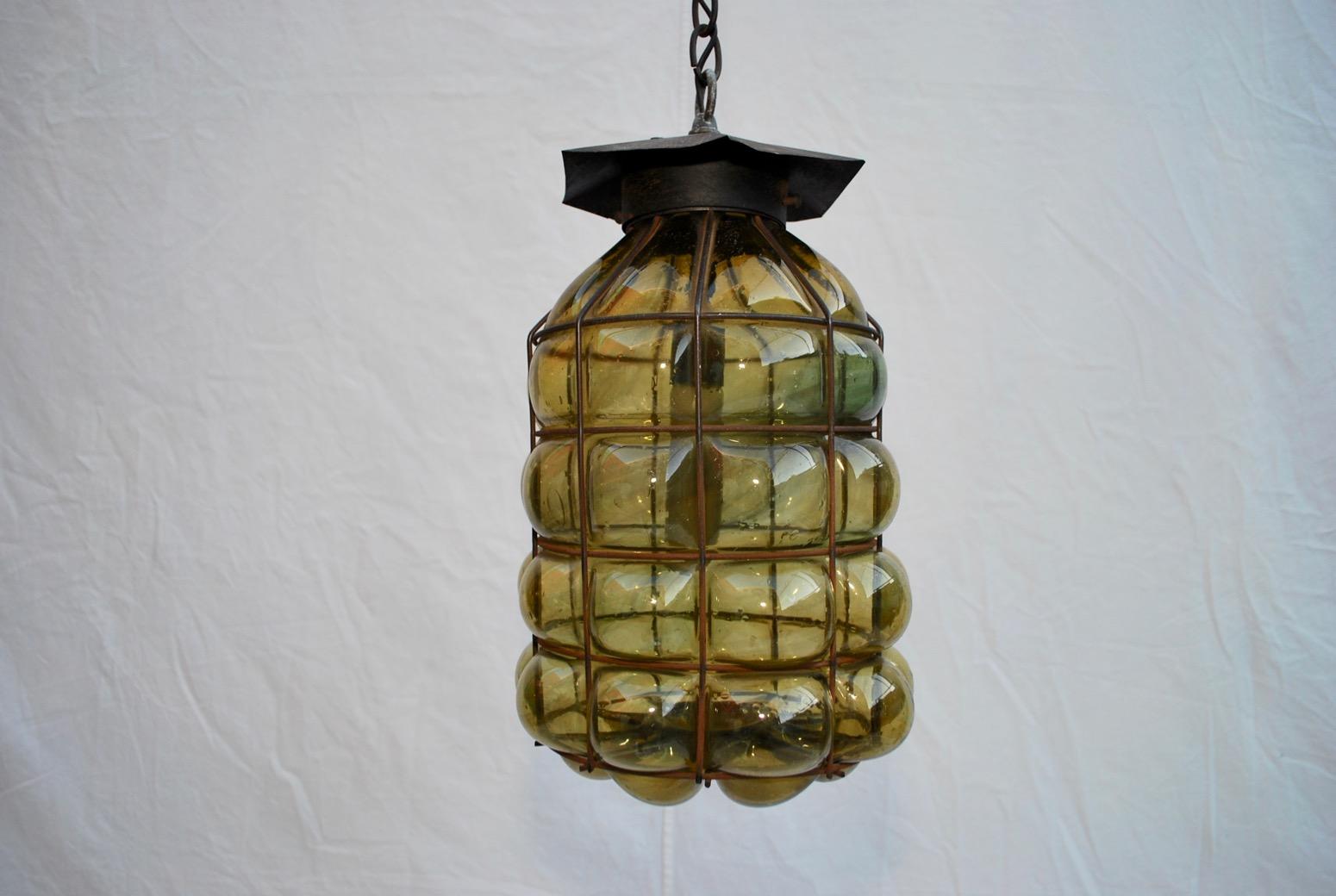 American Elegant Light with Hand Blown Glass into the Iron Frame