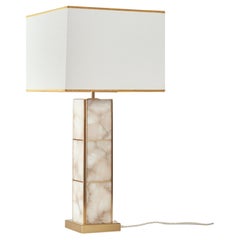 Elegant Linear Italian Table Lamp "Mole", Satin Brass and Alabaster