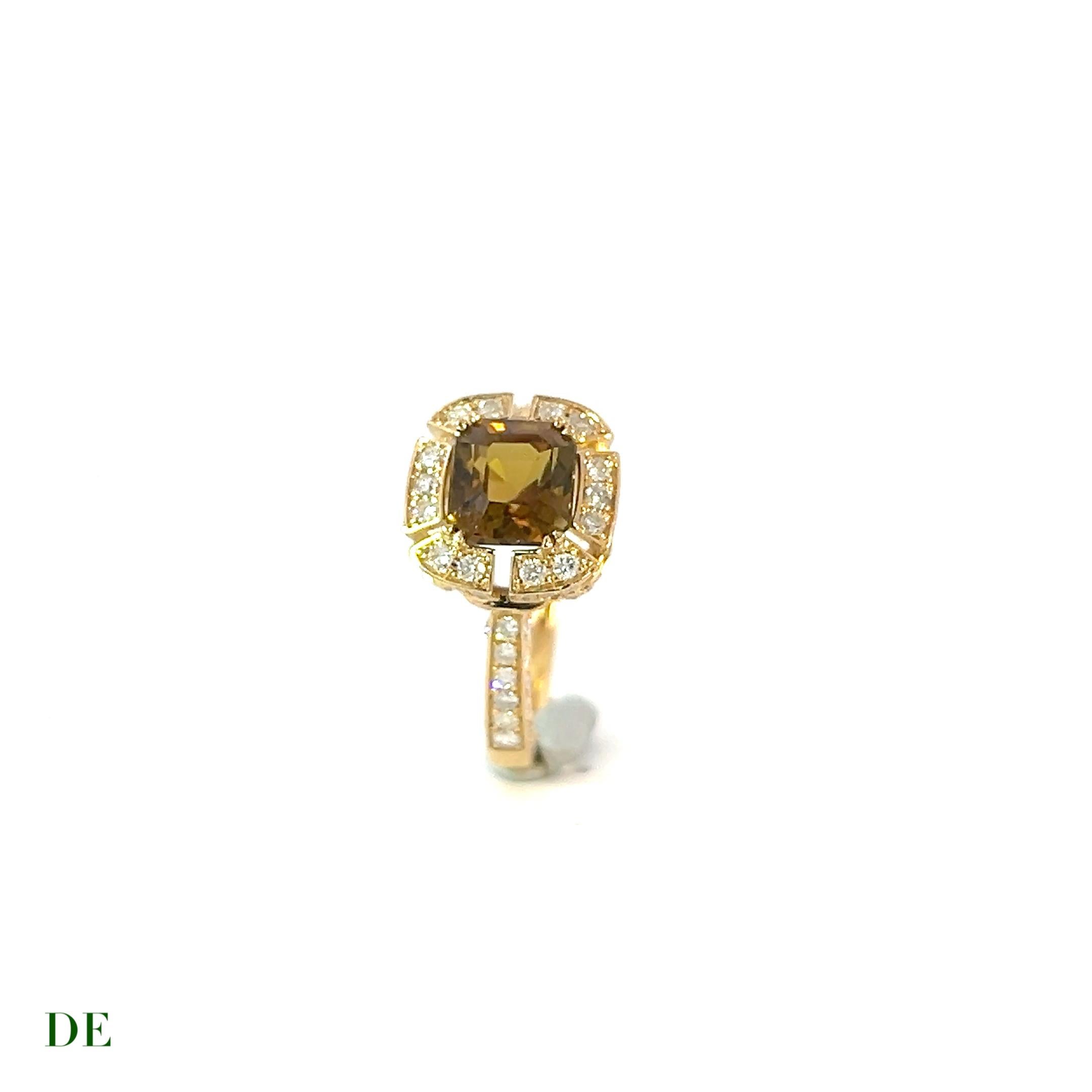 Women's or Men's Elegant Locket 14k 1.7 ct Olive Green Tourmaline .87 ct Diamond Statement Ring For Sale
