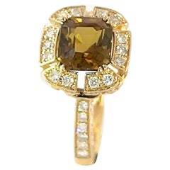 Elegant Locket 14k 1.7 ct Olive Green Tourmaline .87 ct Diamond Statement Ring