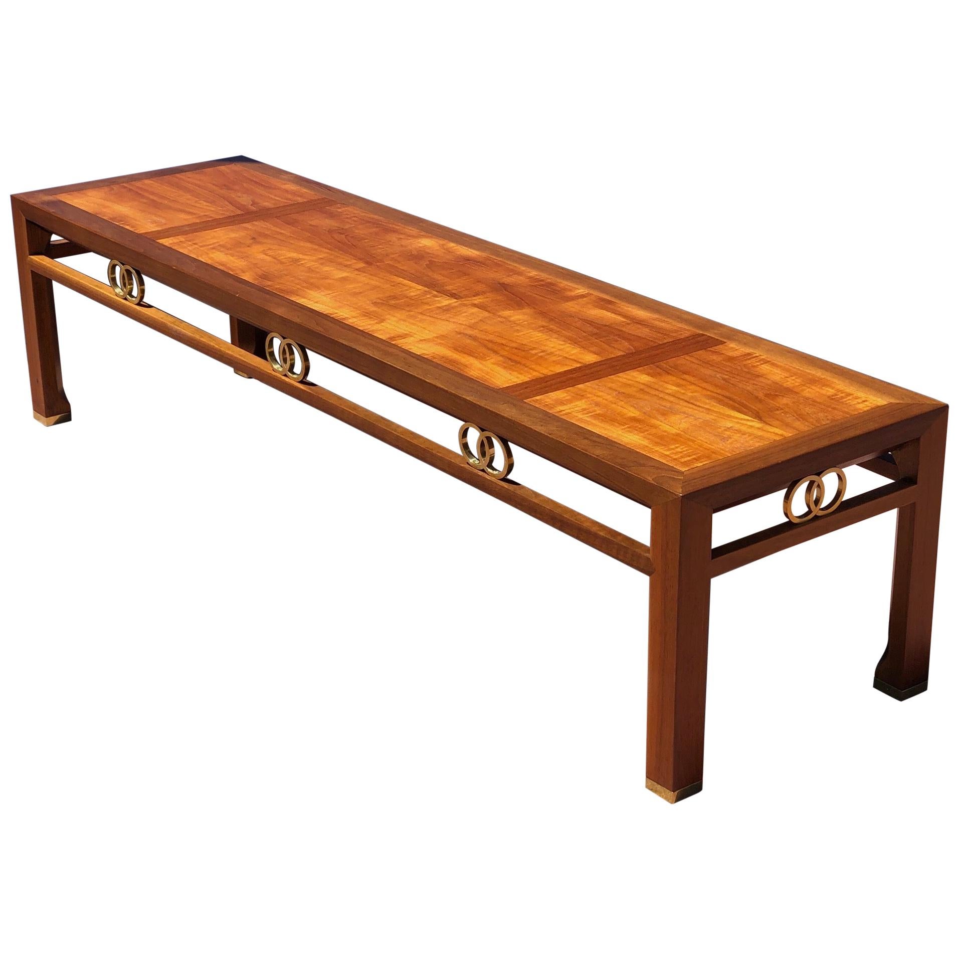 Elegant Long Coffee Table / Bench by Baker with Brass Accents