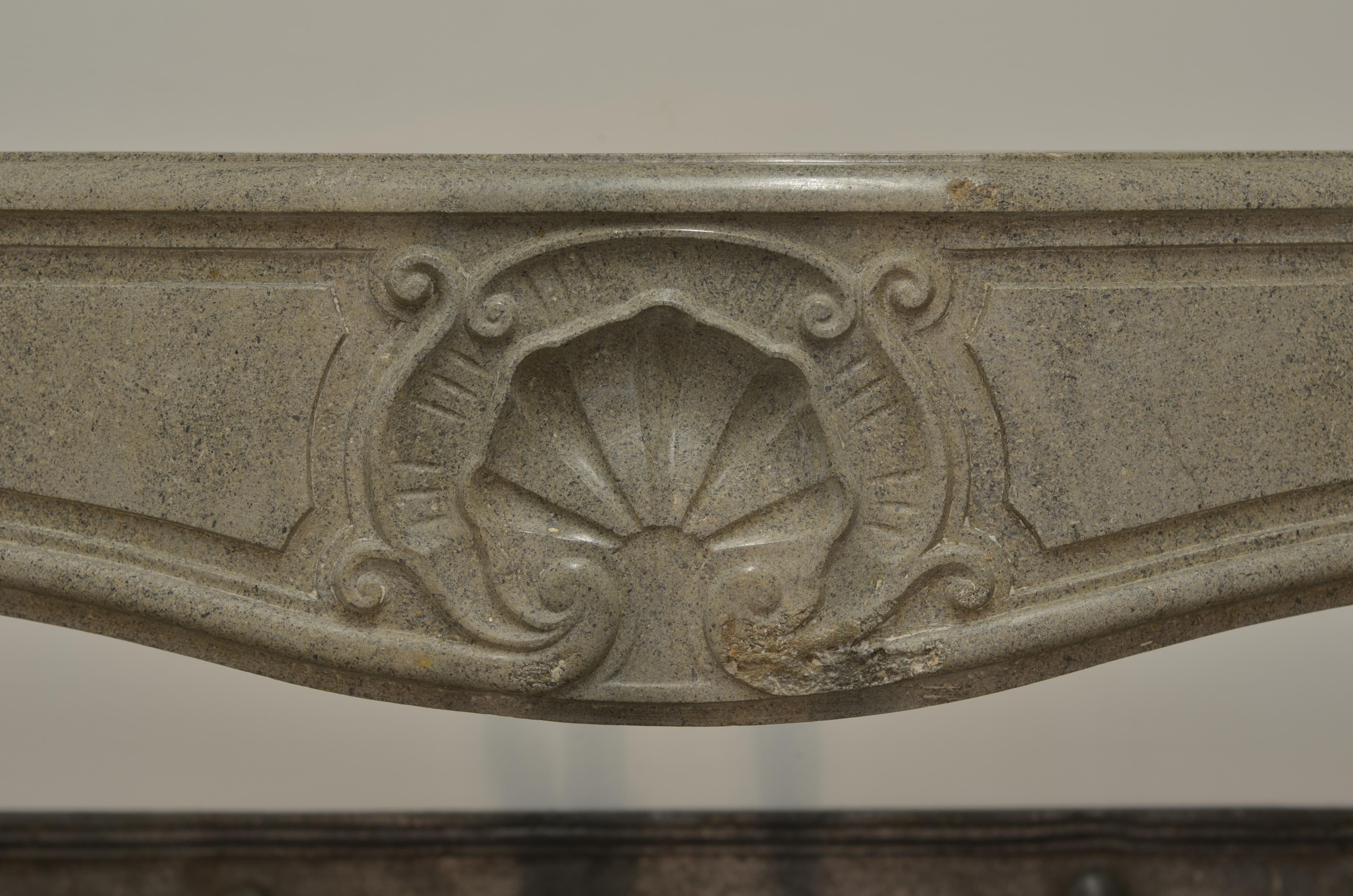 French Elegant Louis XV Fireplace Mantel in Limestone For Sale