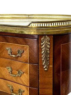 Elegant Louis XV Side Tables with Marble Tops and Brass Accents - A Pair