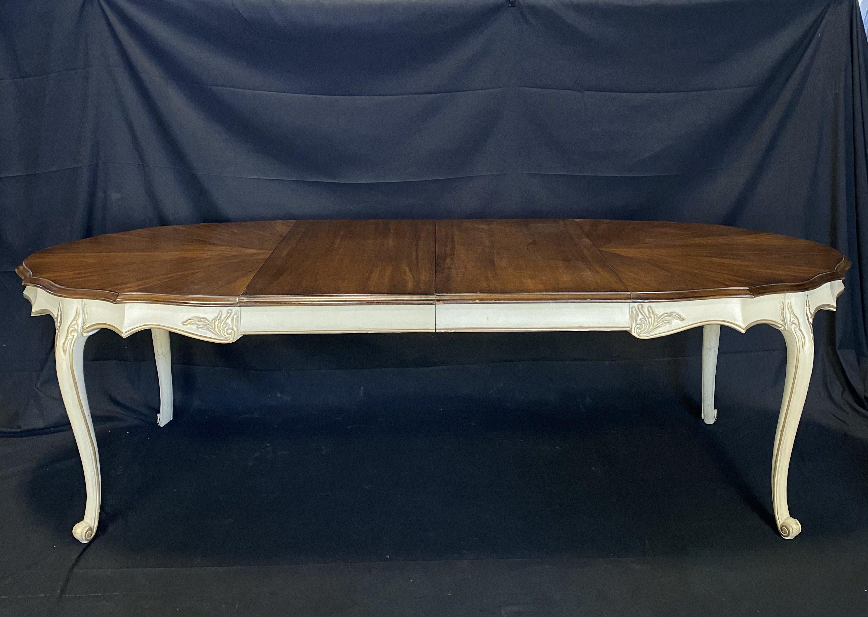 American Elegant Louis XV Style Oval Dining Table with Ivory Painted Base and Two Leaves For Sale