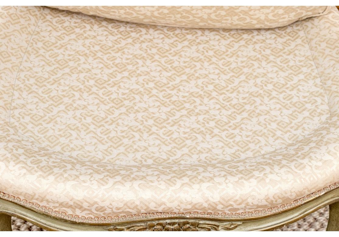 Carved Elegant Louis XV Style Paint Decorated Fauteuil For Sale