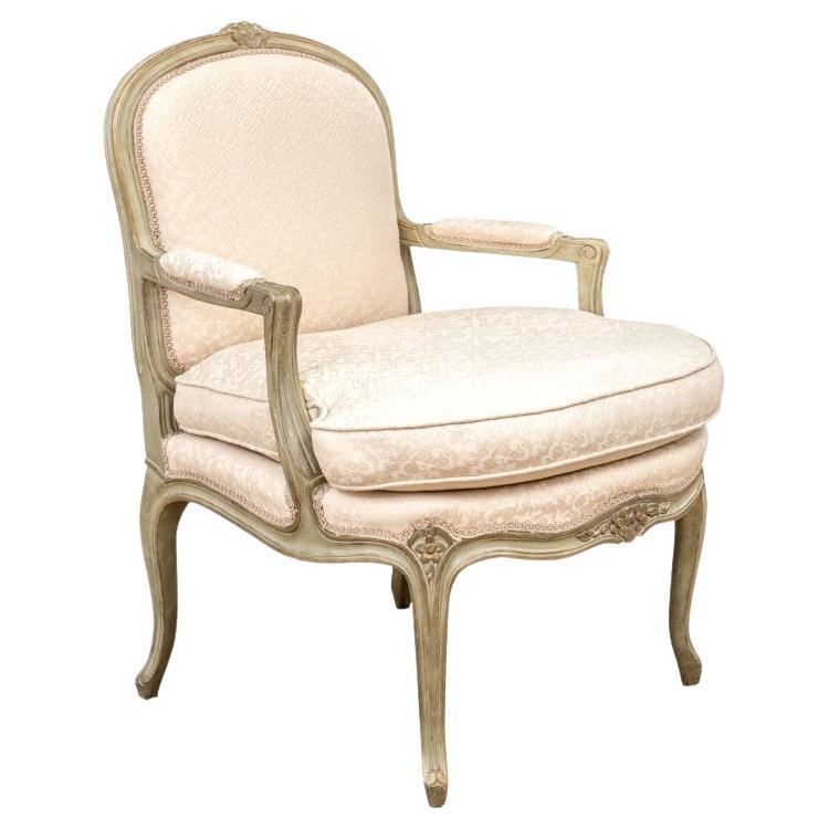 Elegant Louis XV Style Paint Decorated Fauteuil For Sale