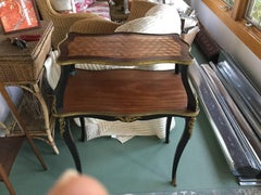 Elegant Louis XV Style Two-Tier Walnut Parquet Top Side Table