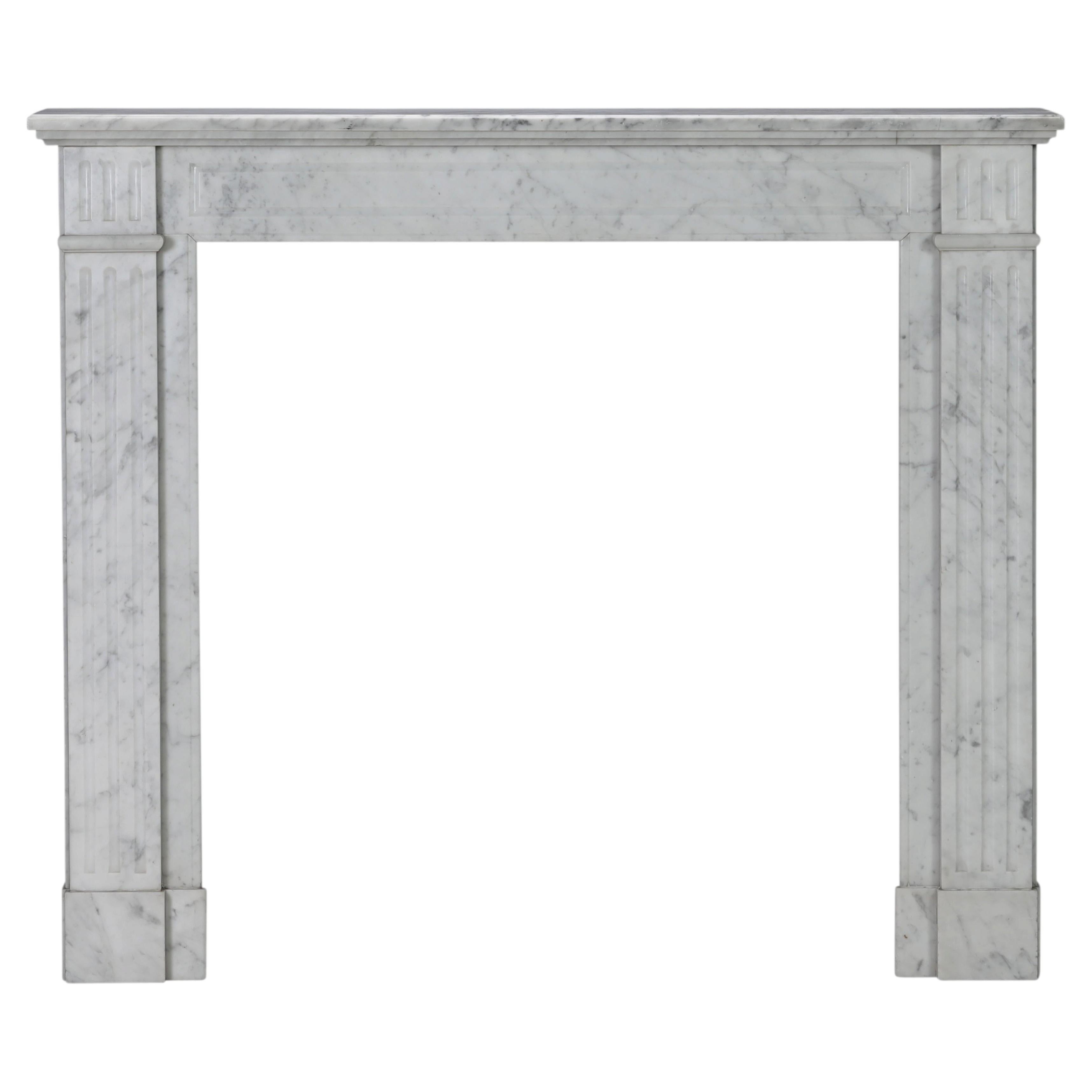Elegant Louis XVI Carrara Marble Fireplace Surround - Fluted Columns