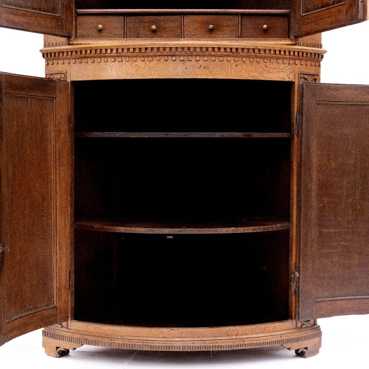 Metalwork Elegant Louis XVI Corner Cabinet in Oak